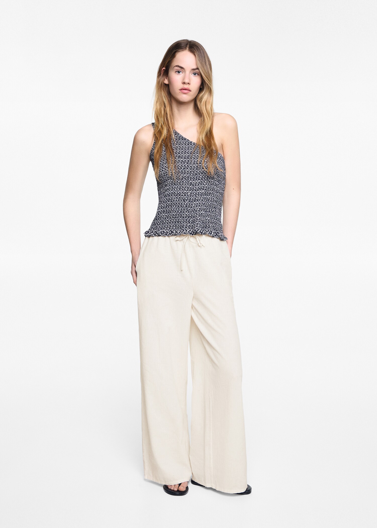 Pantalón lino wideleg - Plano general