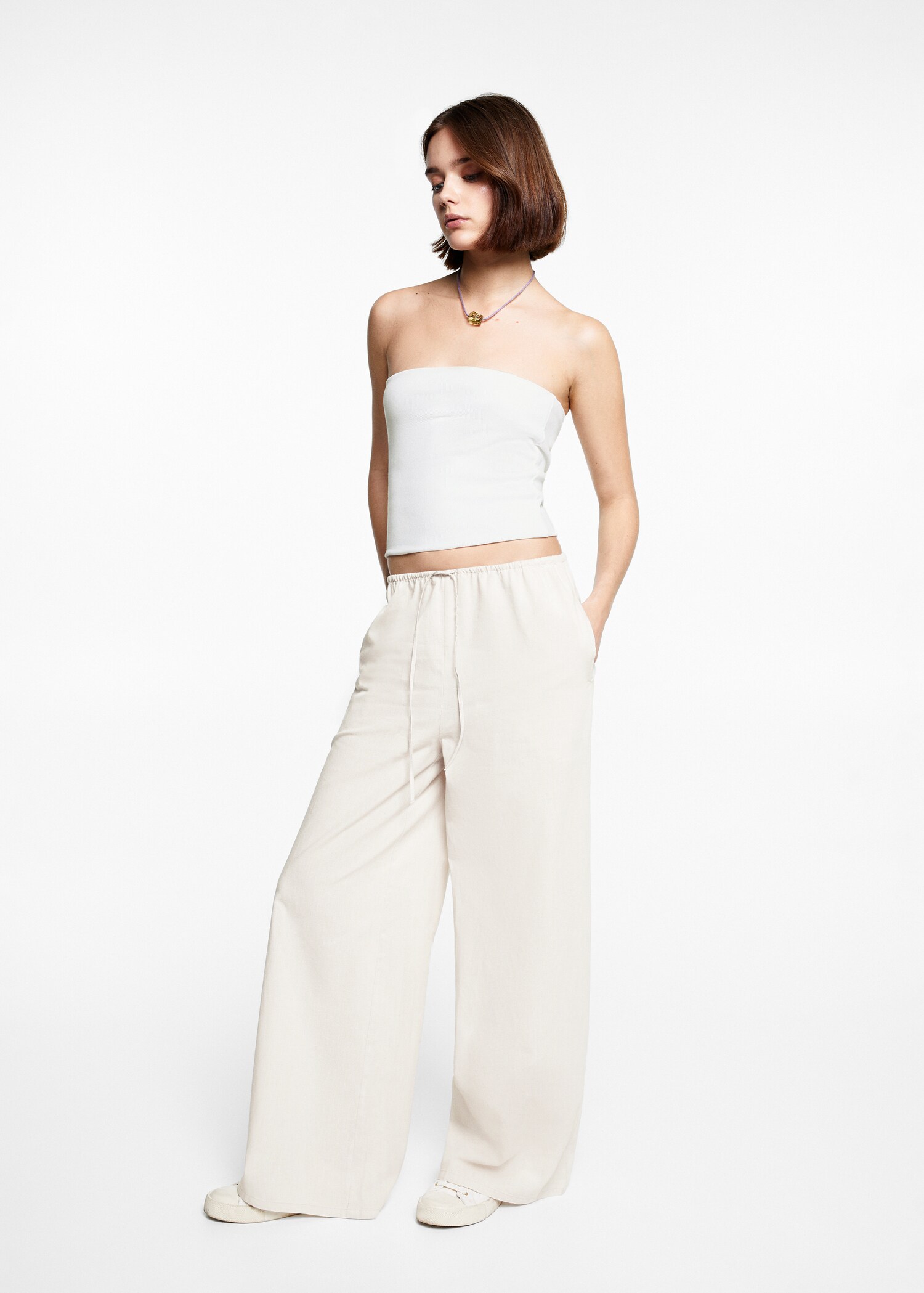 Pantalón lino wideleg - Plano general