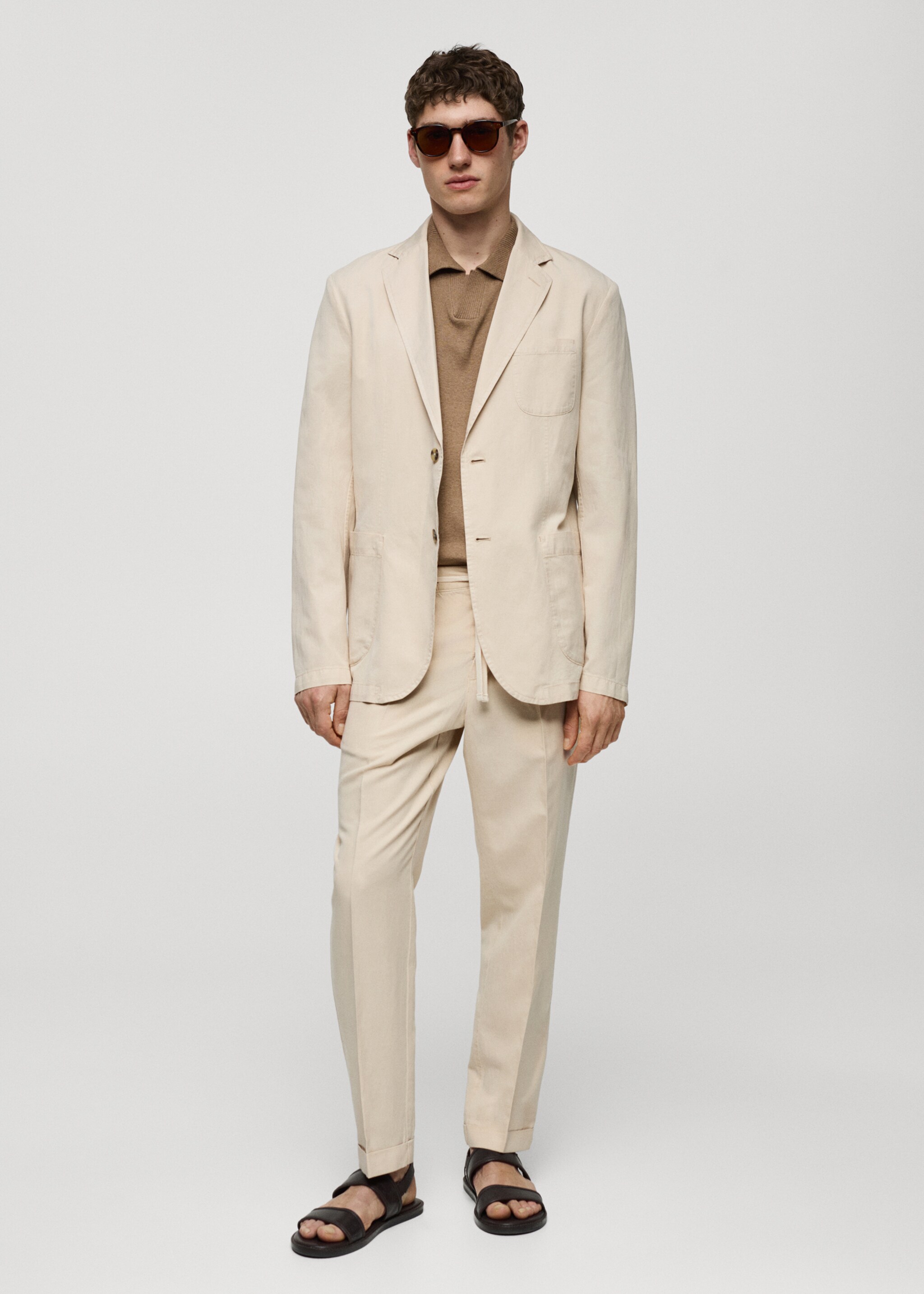 Slim fit linen cotton-blend blazer - General plane
