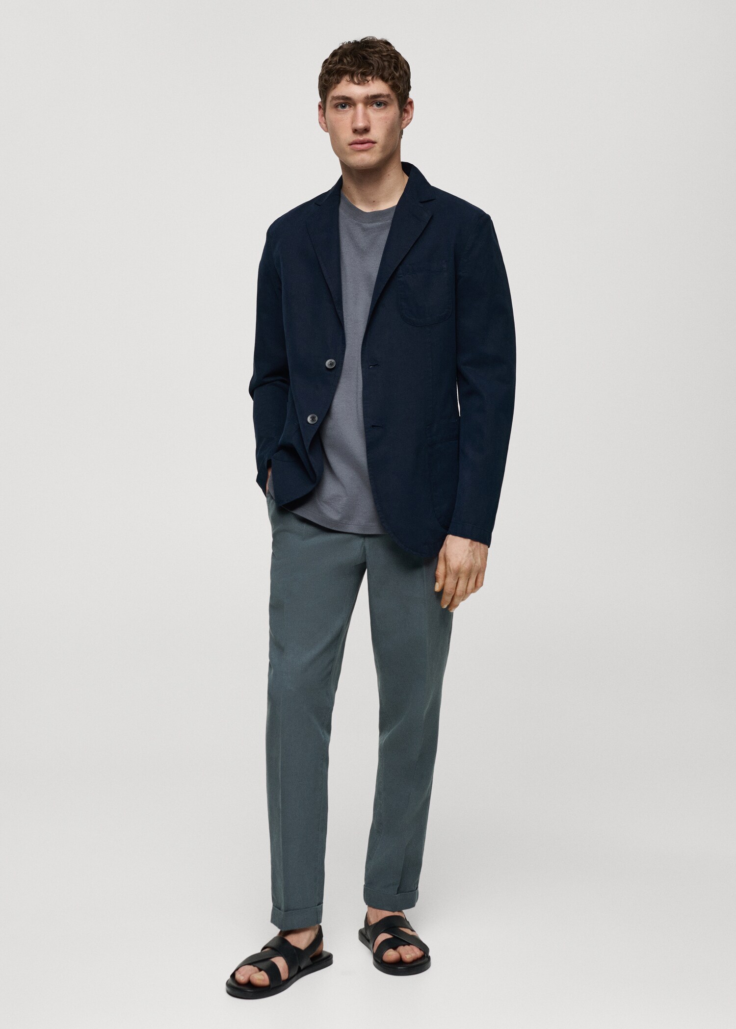 Slim fit linen cotton-blend blazer - General plane