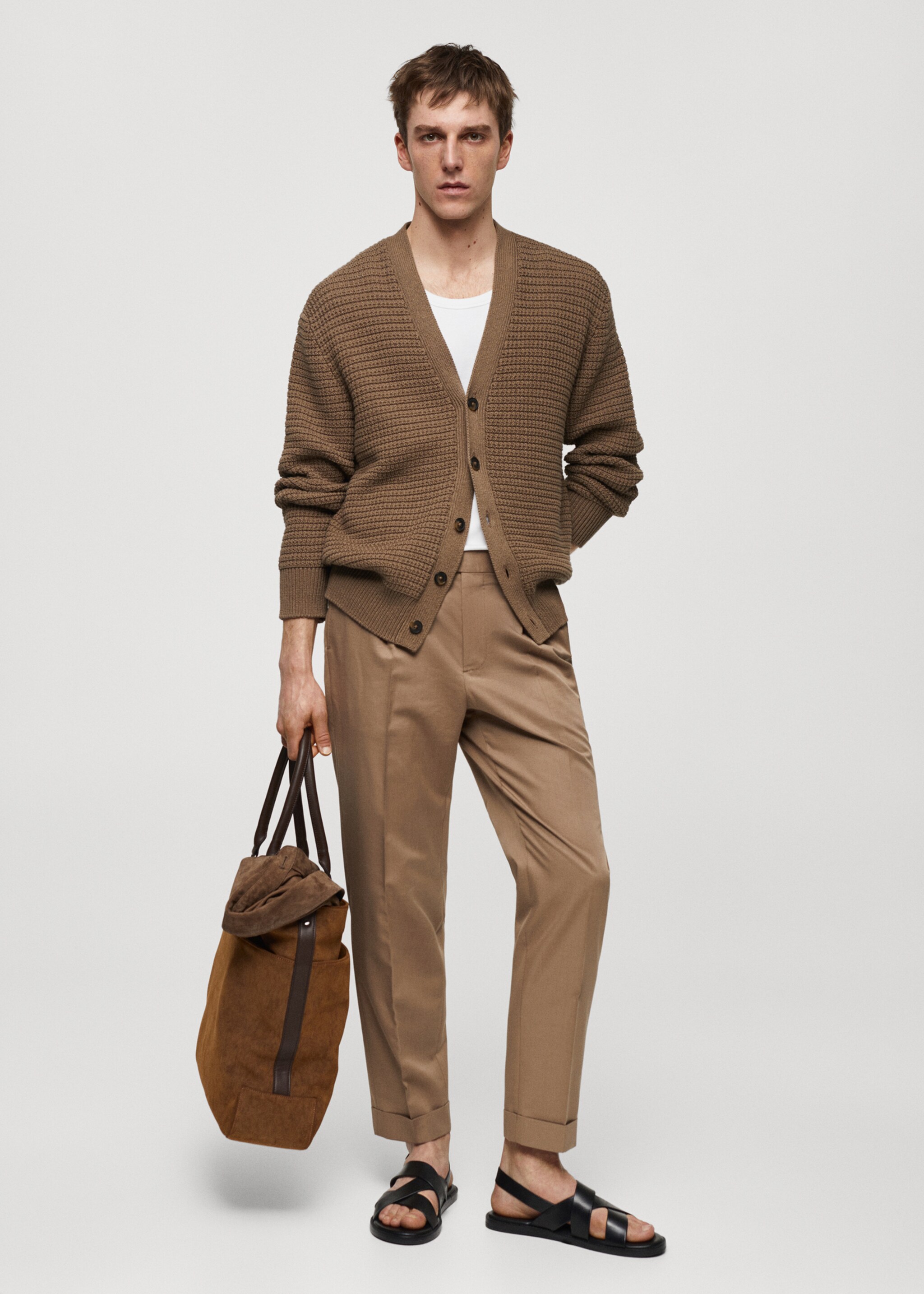Buttoned knit braided cardigan - General plane, Medium Green. Ref: 67077912-00.