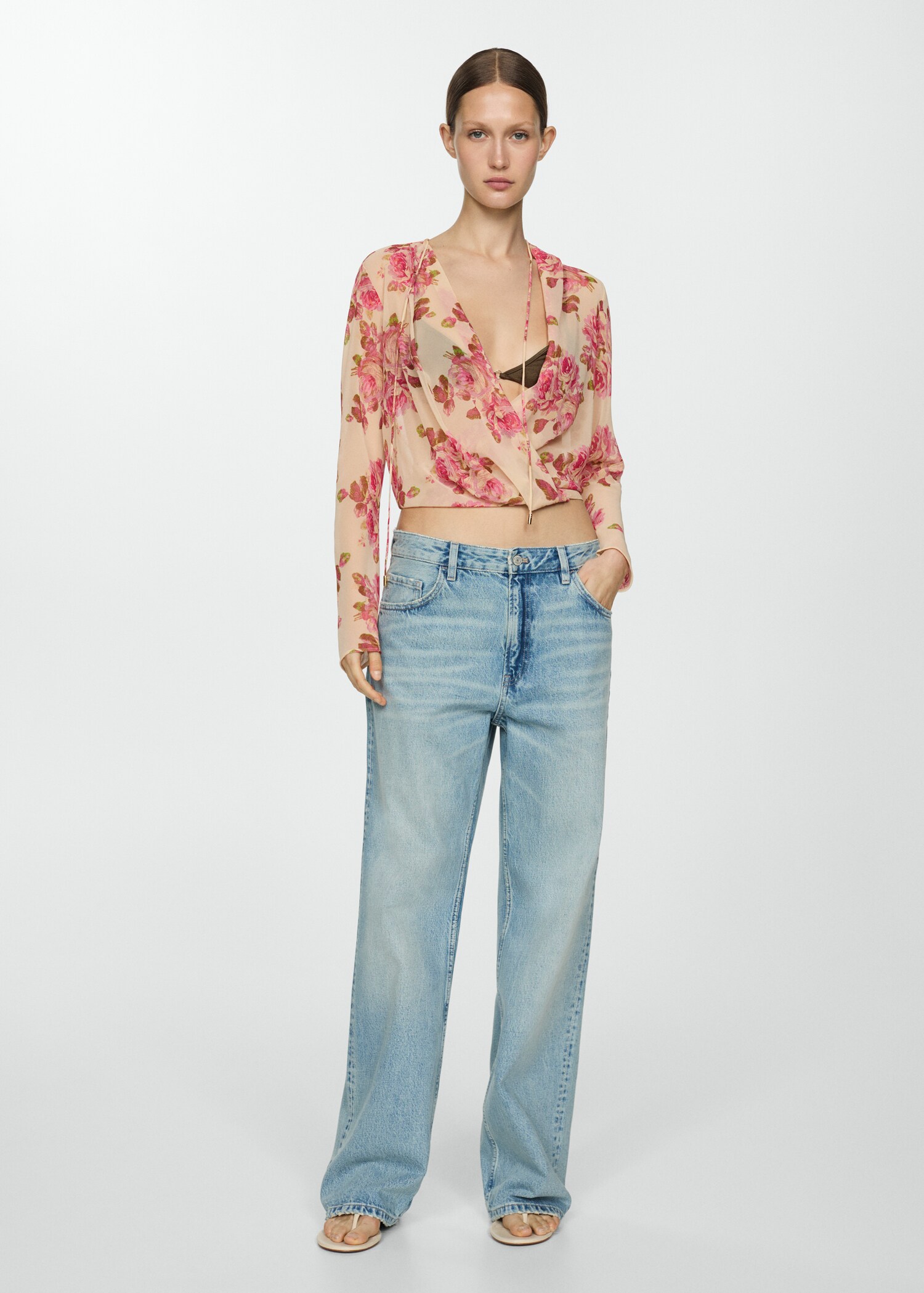 Floral print crossover blouse - General plane