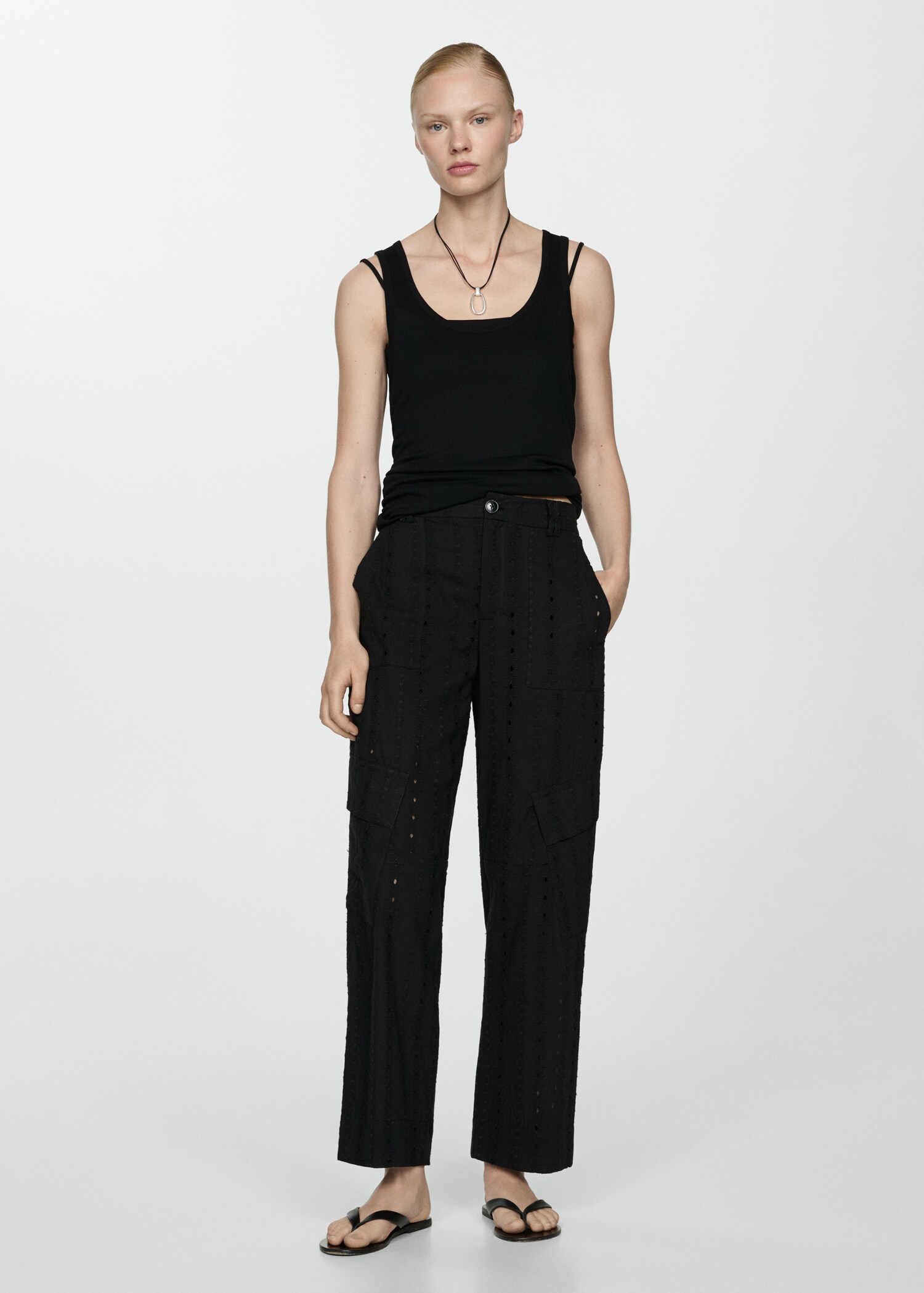 Embroidered cargo trousers - General plane