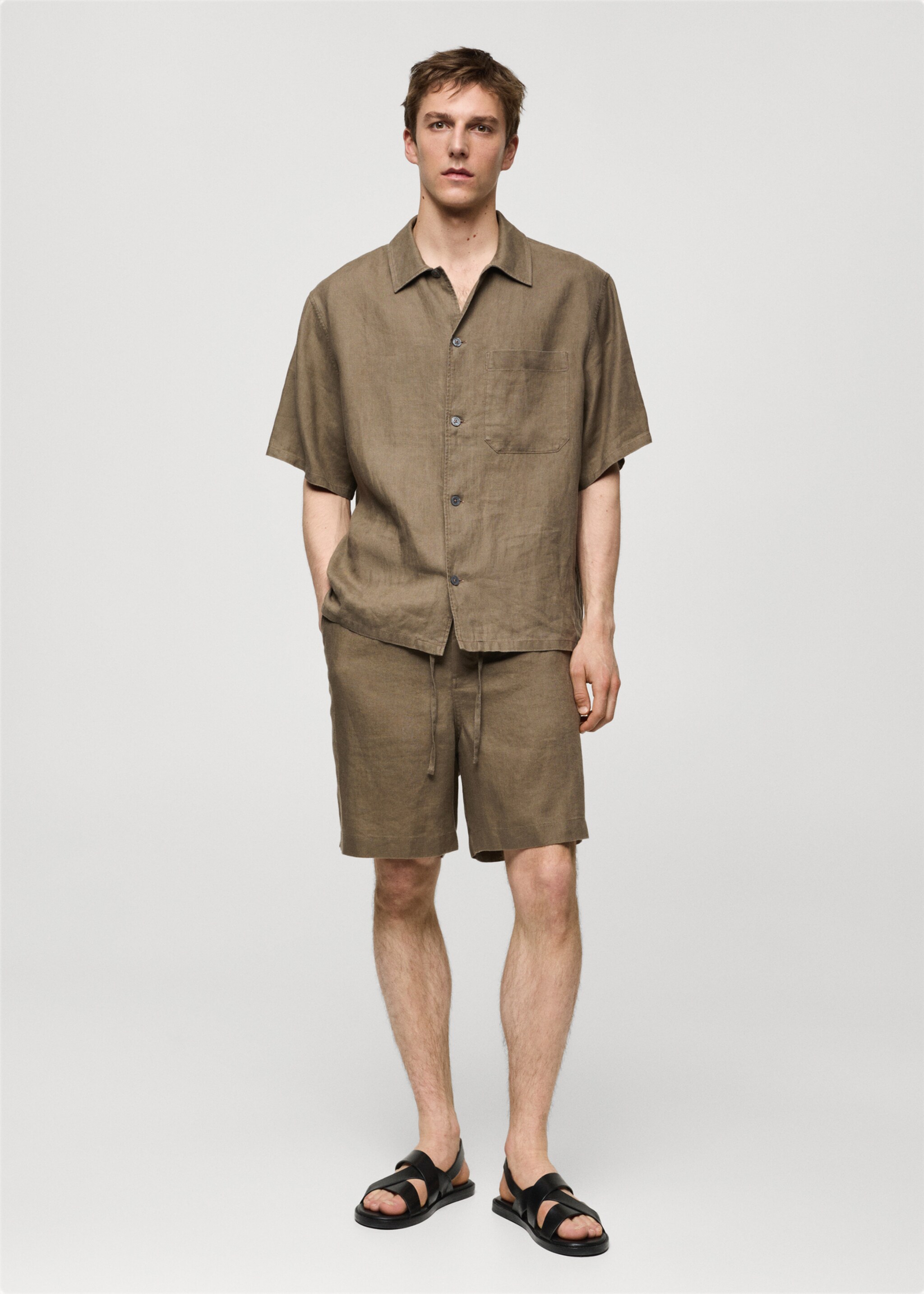100% linen bermuda shorts with drawstring - General plane