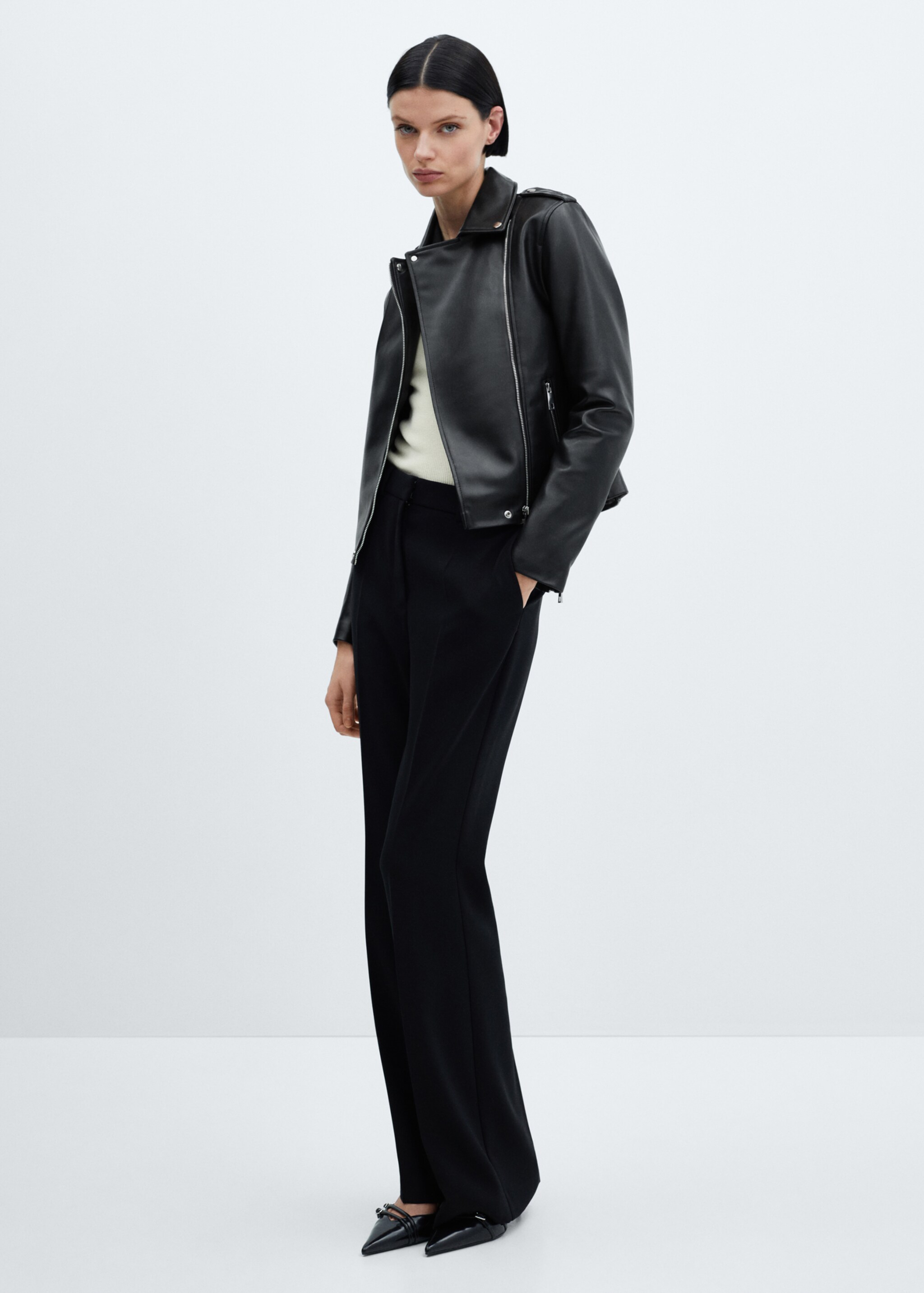 Cazadora biker efecto piel - Plano general, Negro. Ref: 67080442-00.