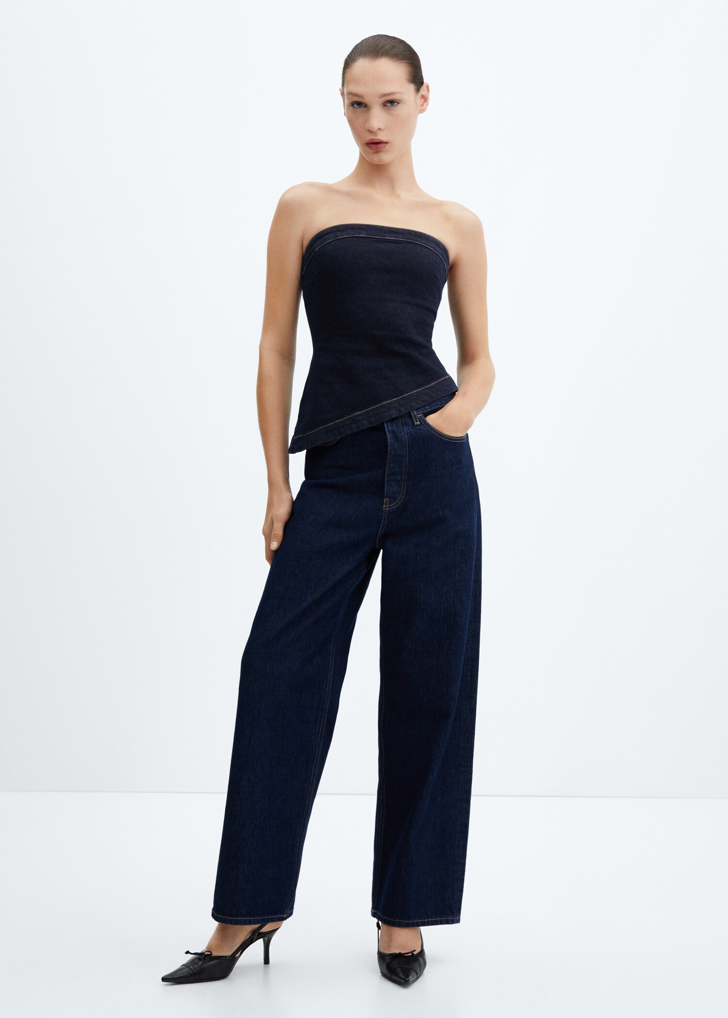 Top denim orlo asimmetrico - Piano generale