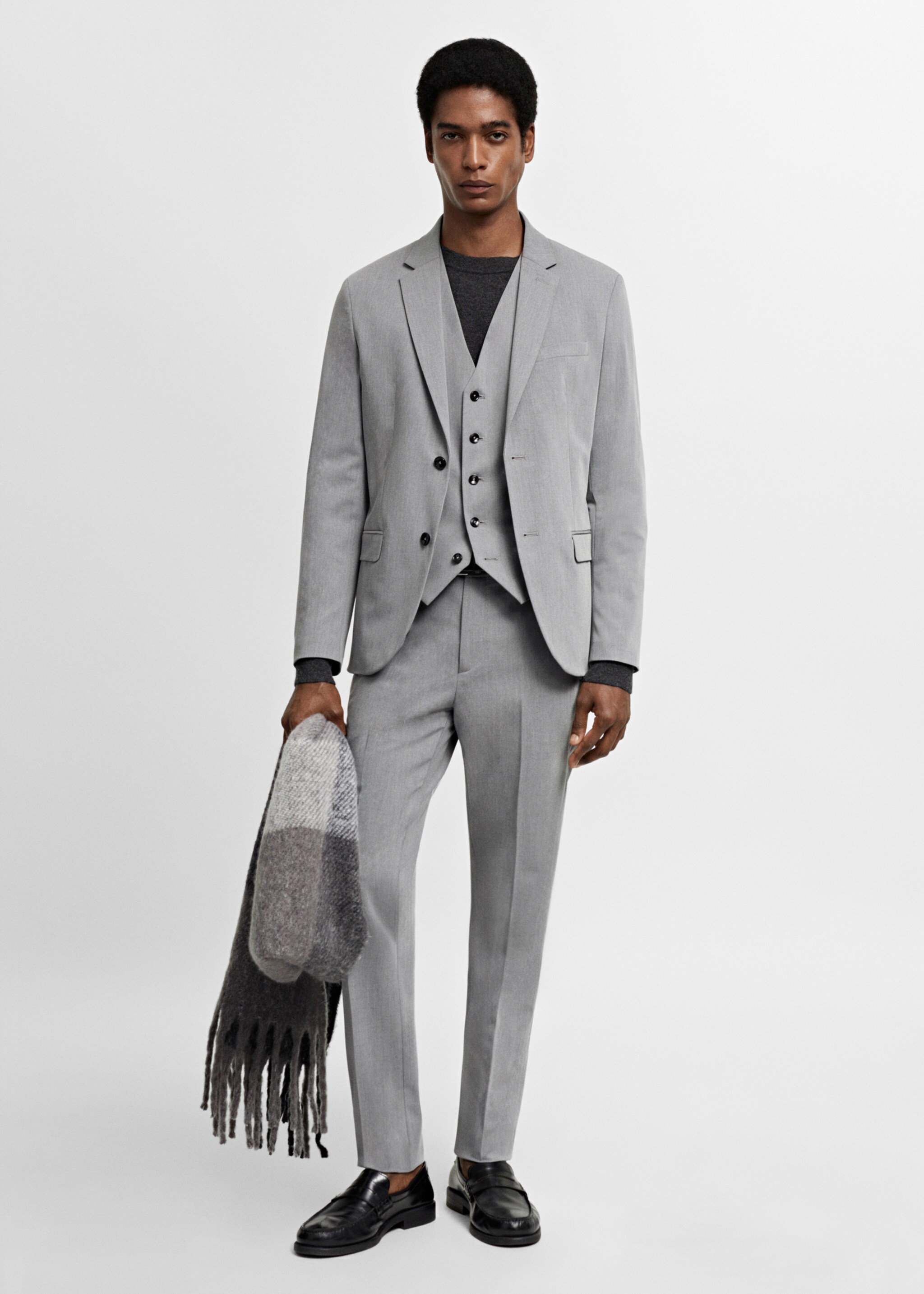 Super slim-fit stretch-fabric suit vest - General plane, Grey. Ref: 67080624-00.