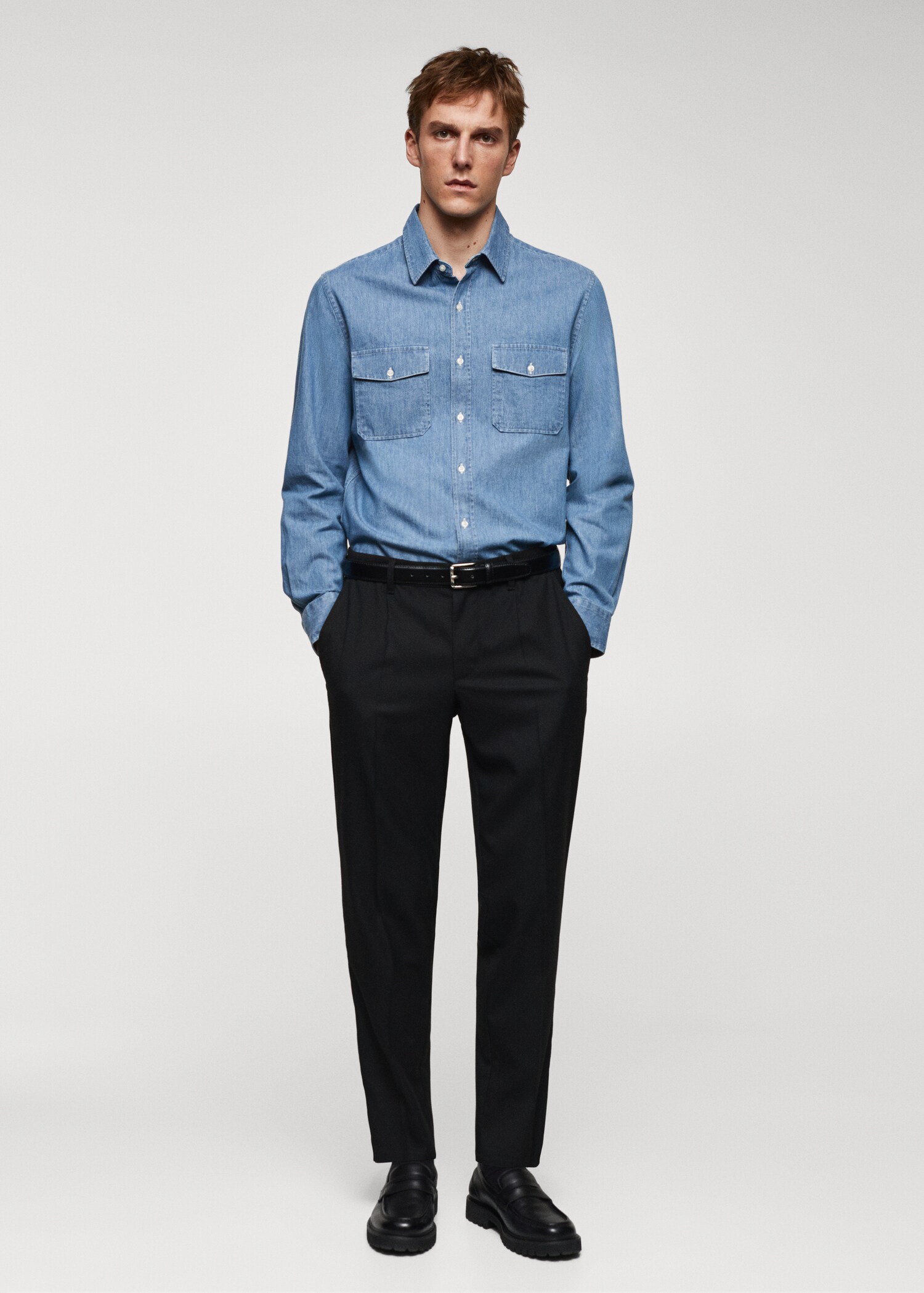 Denim overshirt with pockets - General plane