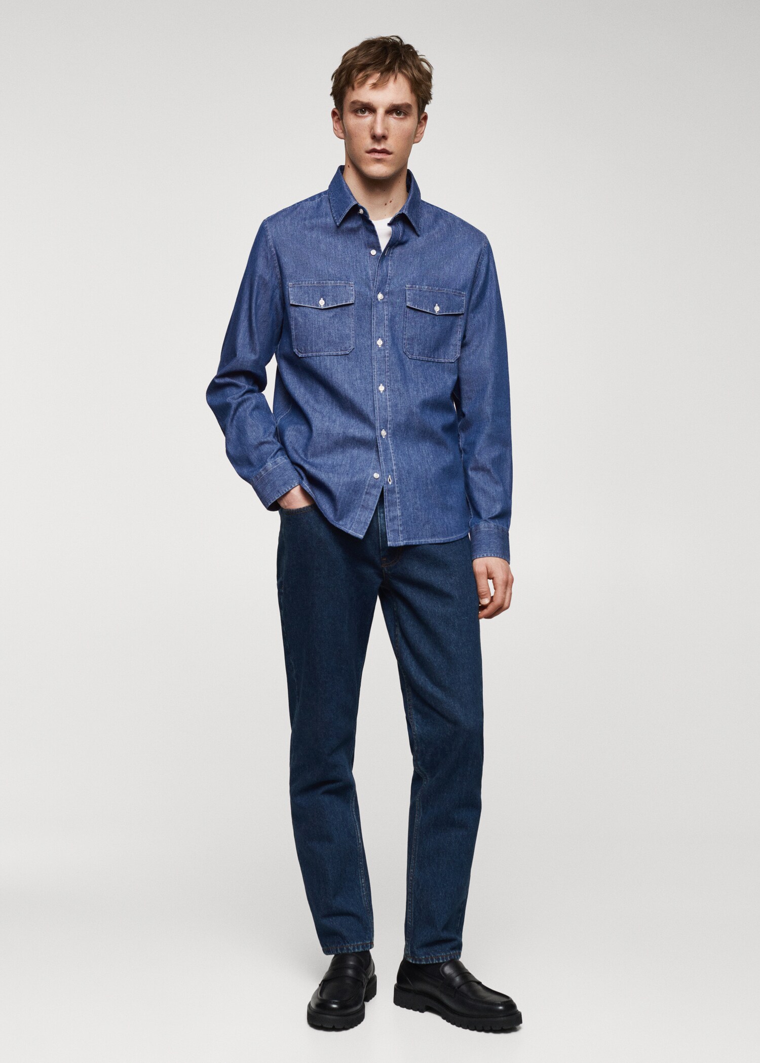 Denim overshirt with pockets - General plane