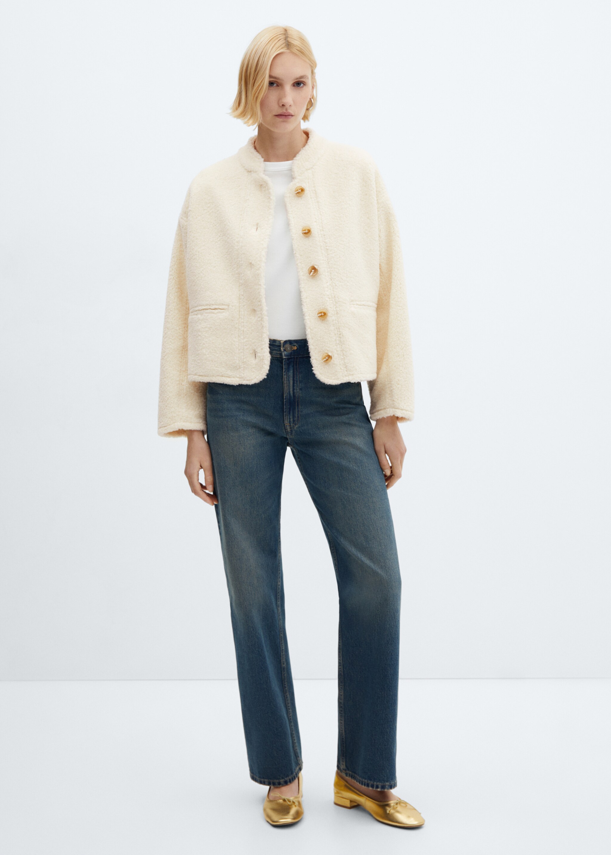 Shearling-effect jacket - General plane, Ecru. Ref: 67084022-00.