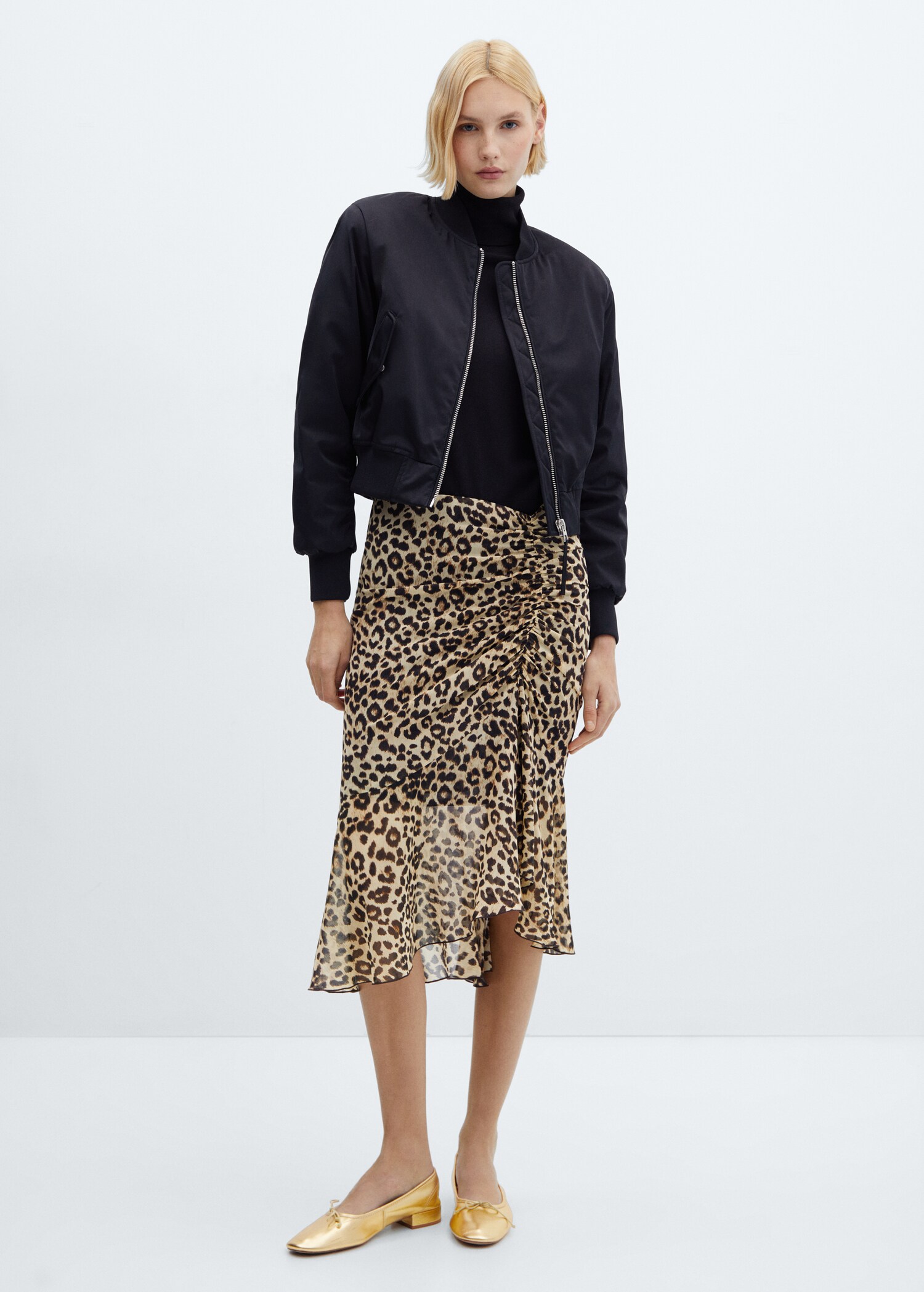 Leopard-print skirt with gathered detail - General plane