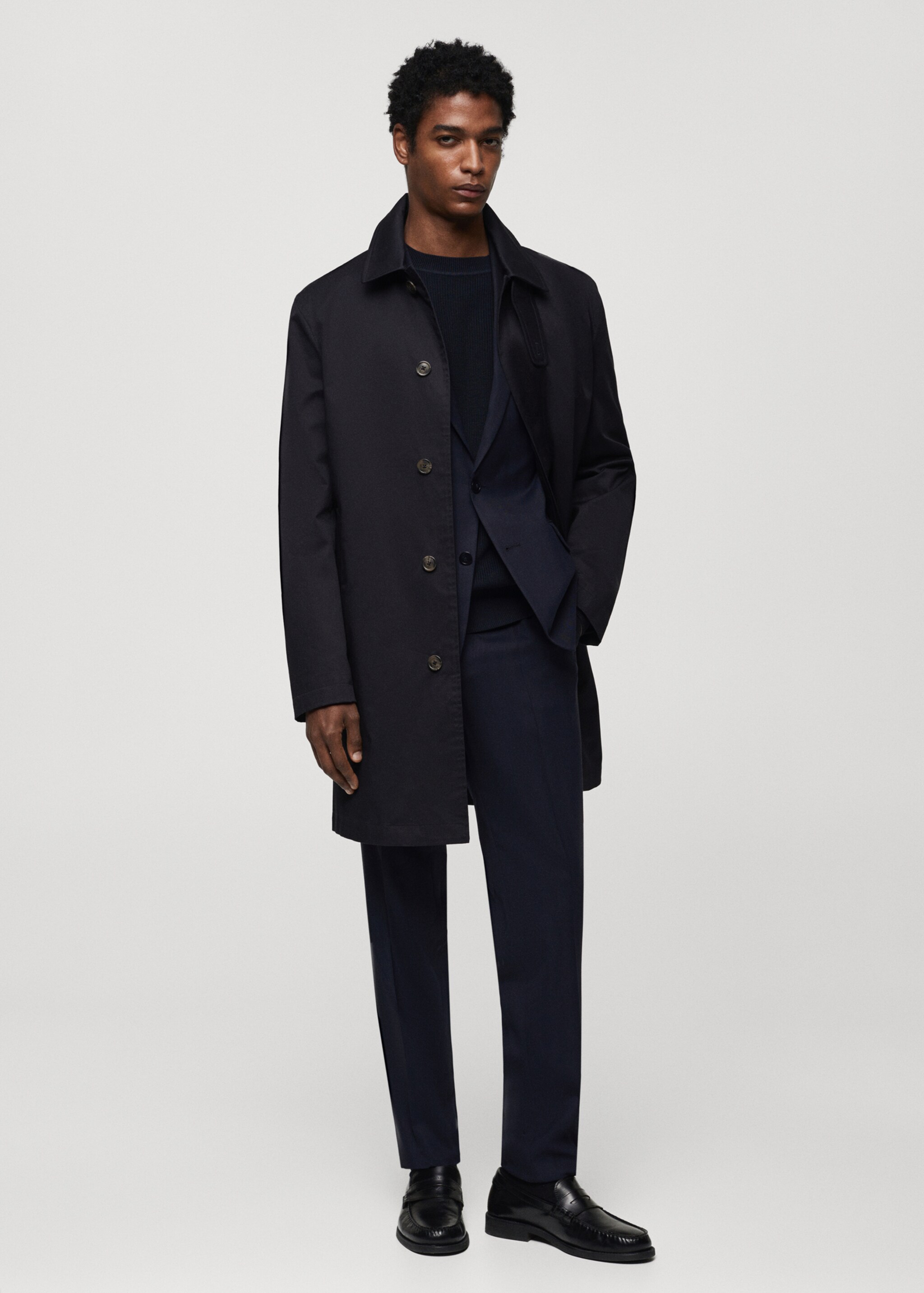 Cotton trench coat with collar detail - General plane