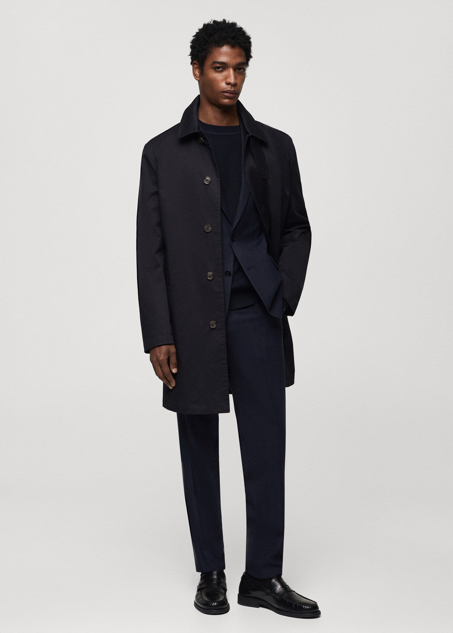 Cotton trench coat with collar detail - General plane