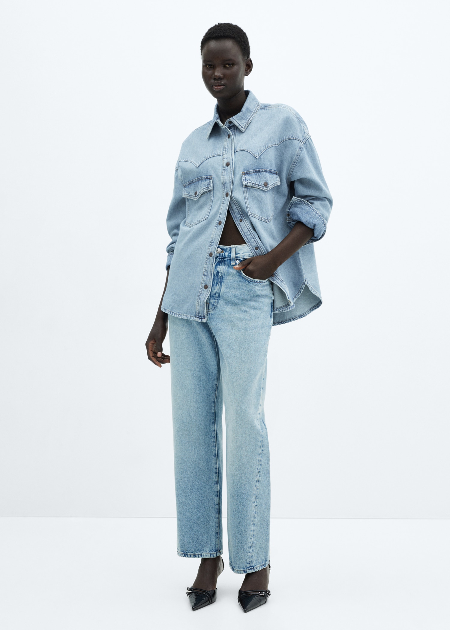 Camisa Denim Oversize Mujer Camisa En Denim Rígido Oversize Fit