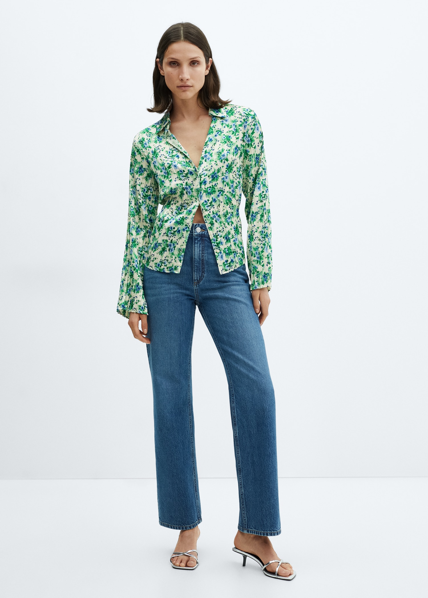 Gesmokte, bedrukte blouse - Overzichtstekening
