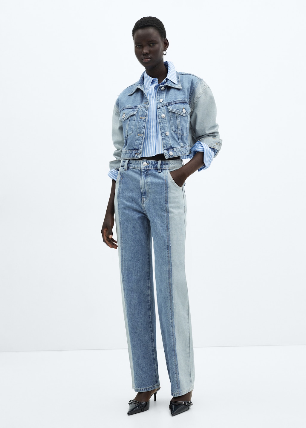 Two tone straight fit jeans Women MANGO OUTLET USA