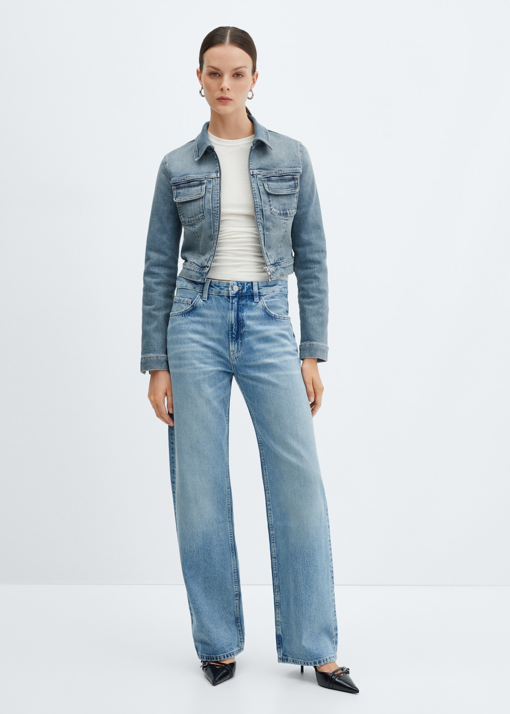 Denim cropped zip-up jacket - Women | MANGO OUTLET USA