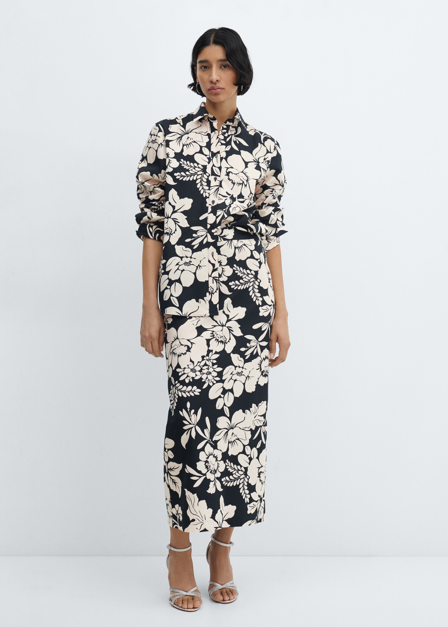 100% cotton floral-print shirt - General plane