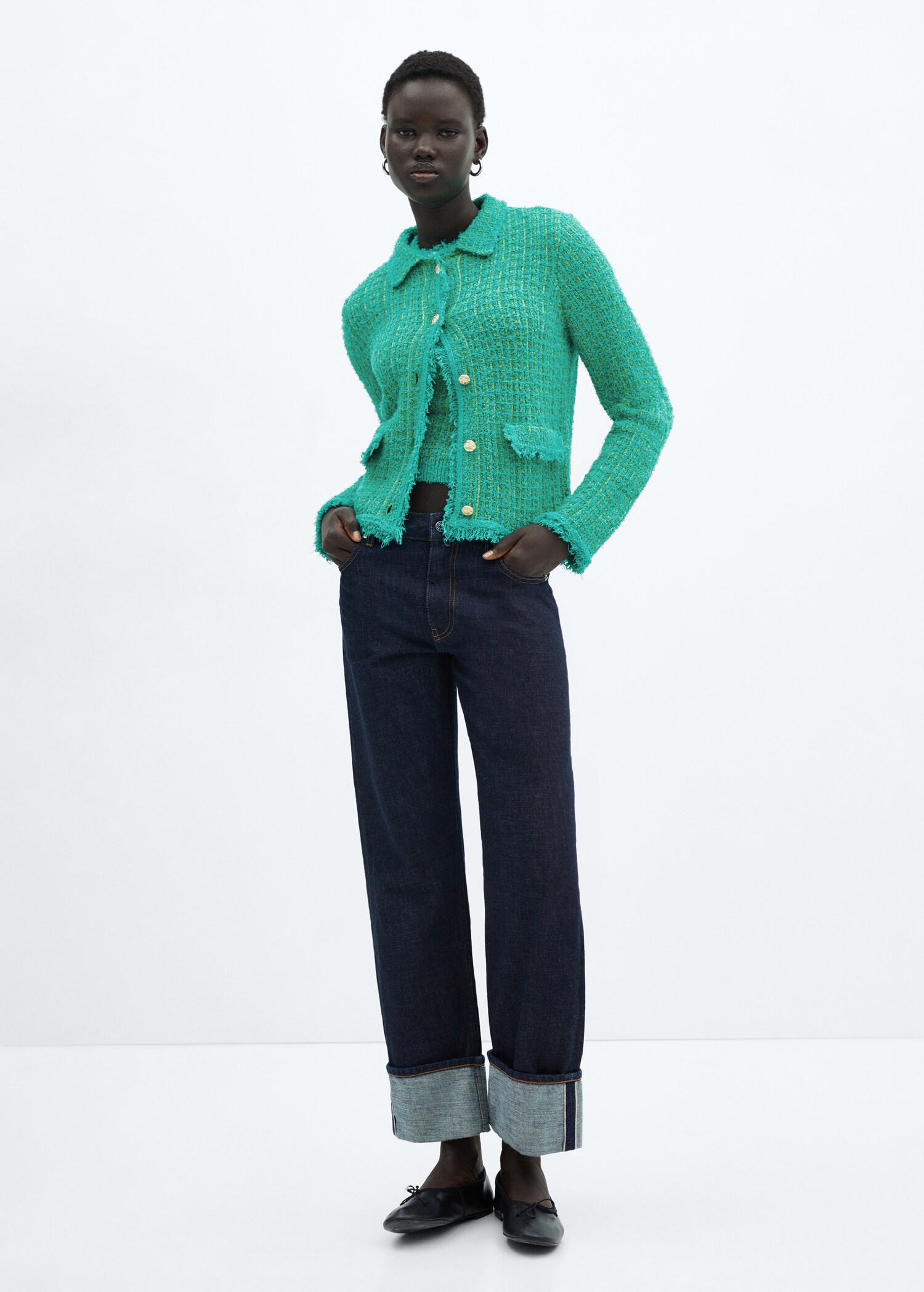 Polo-neck tweed cardigan - General plane