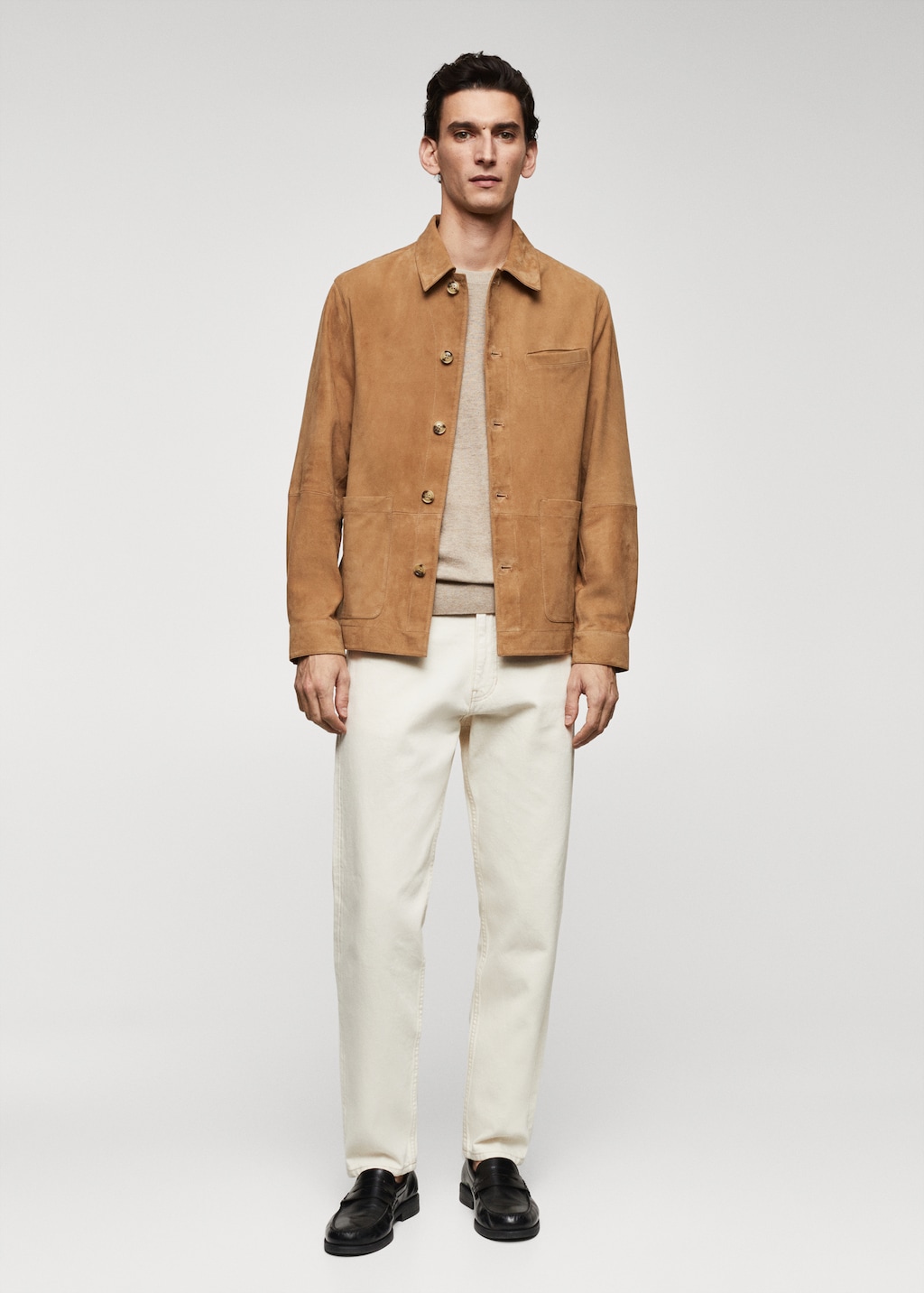 Suede leather overshirt with pocket - Men | MANGO OUTLET USA