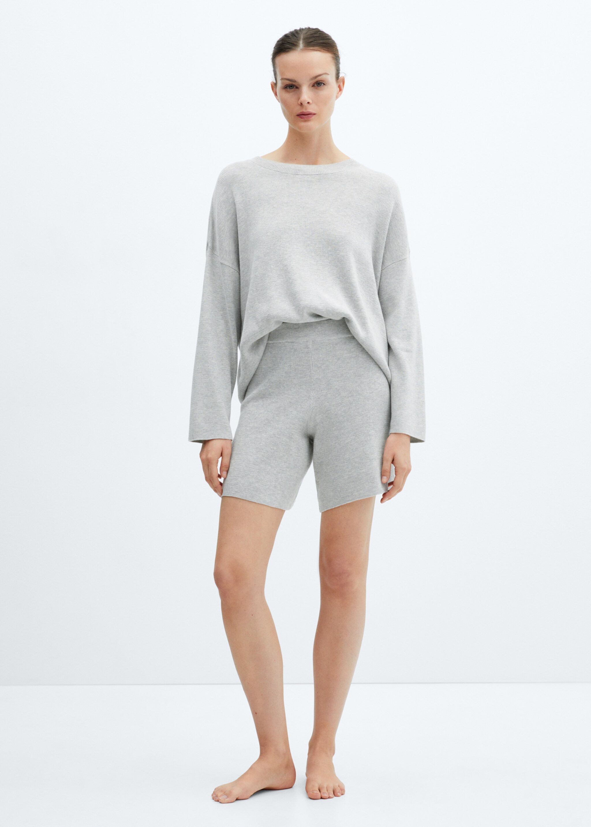 Round-neck knitted sweater - General plane, Light Heather Grey. Ref: 67085989-00.
