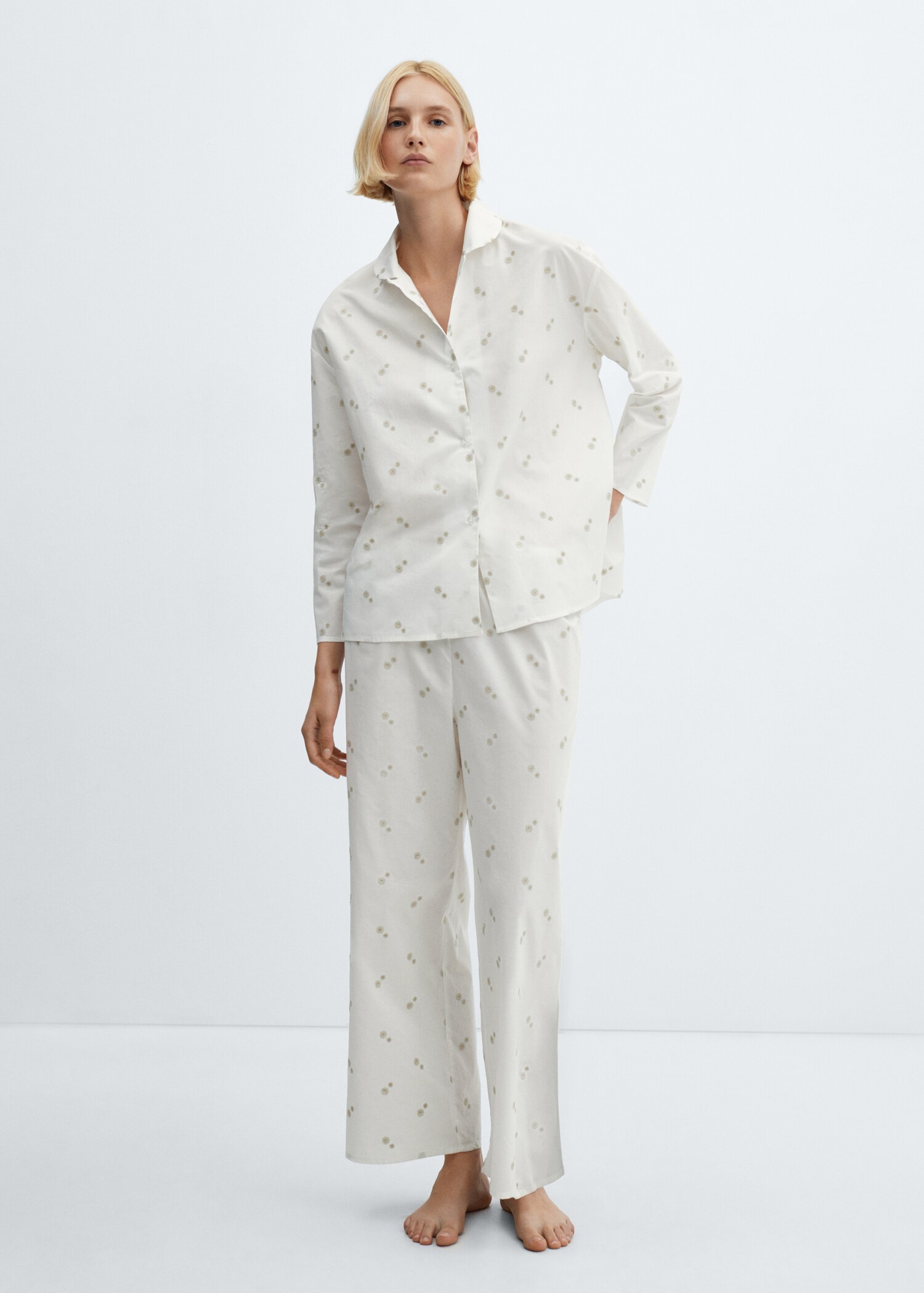 Camisa pijama cotó brodat floral - Pla general