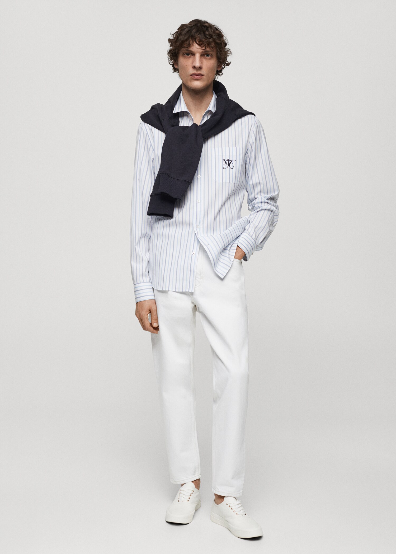 Camicia classic-fit cotone righe ricamo - Piano generale