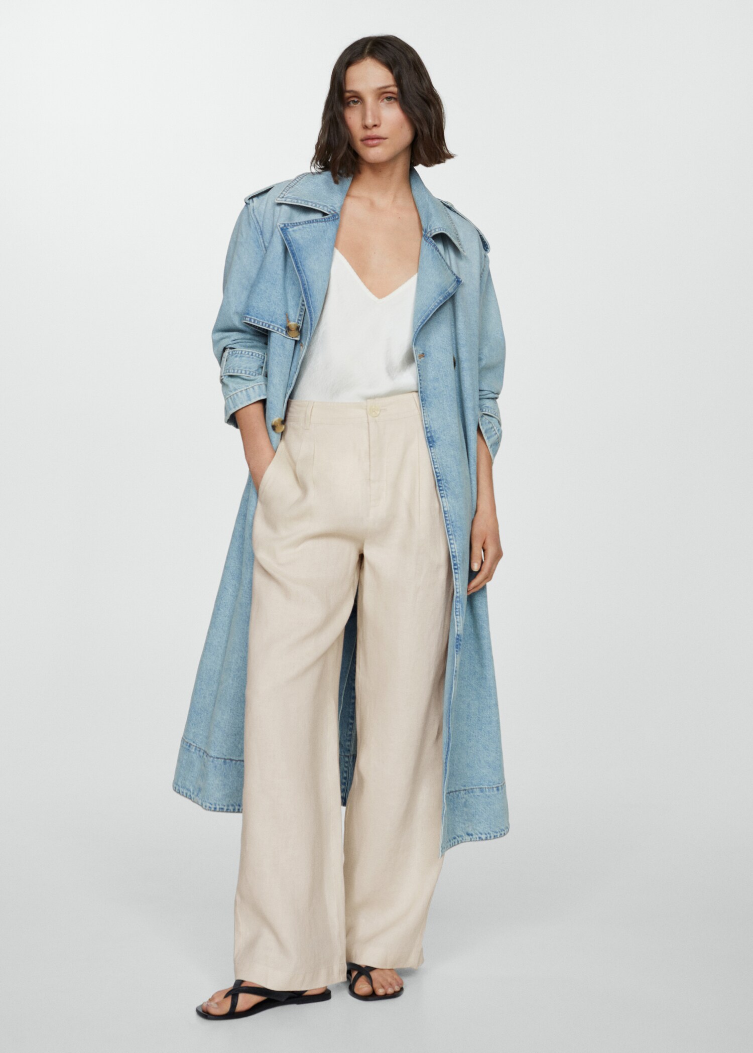 100% linen wide-leg pants - General plane
