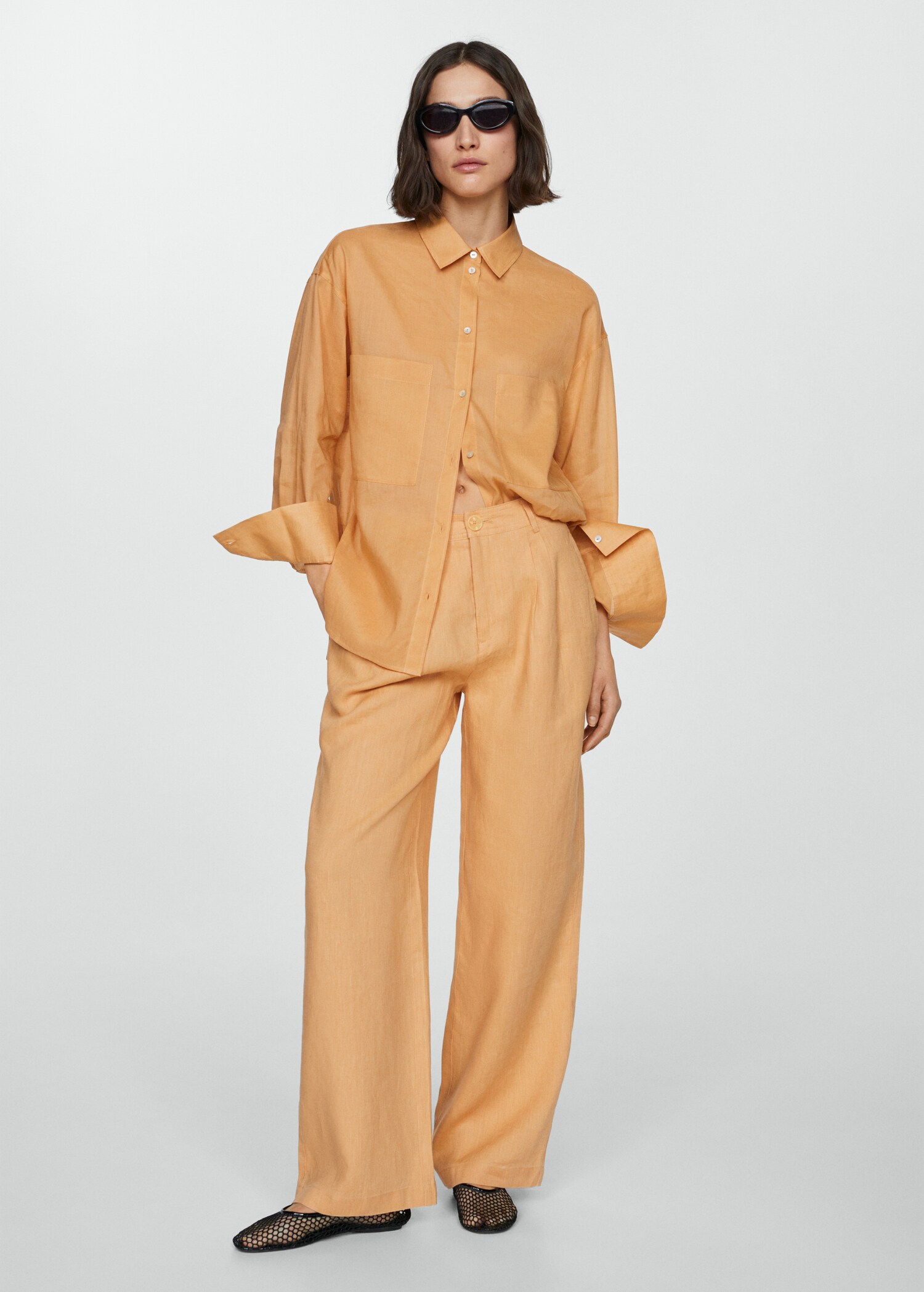 100% linen wide-leg pants - General plane