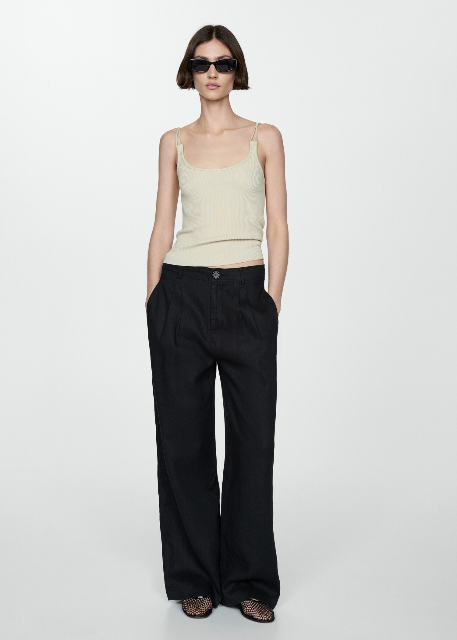 100% linen wide-leg pants - General plane