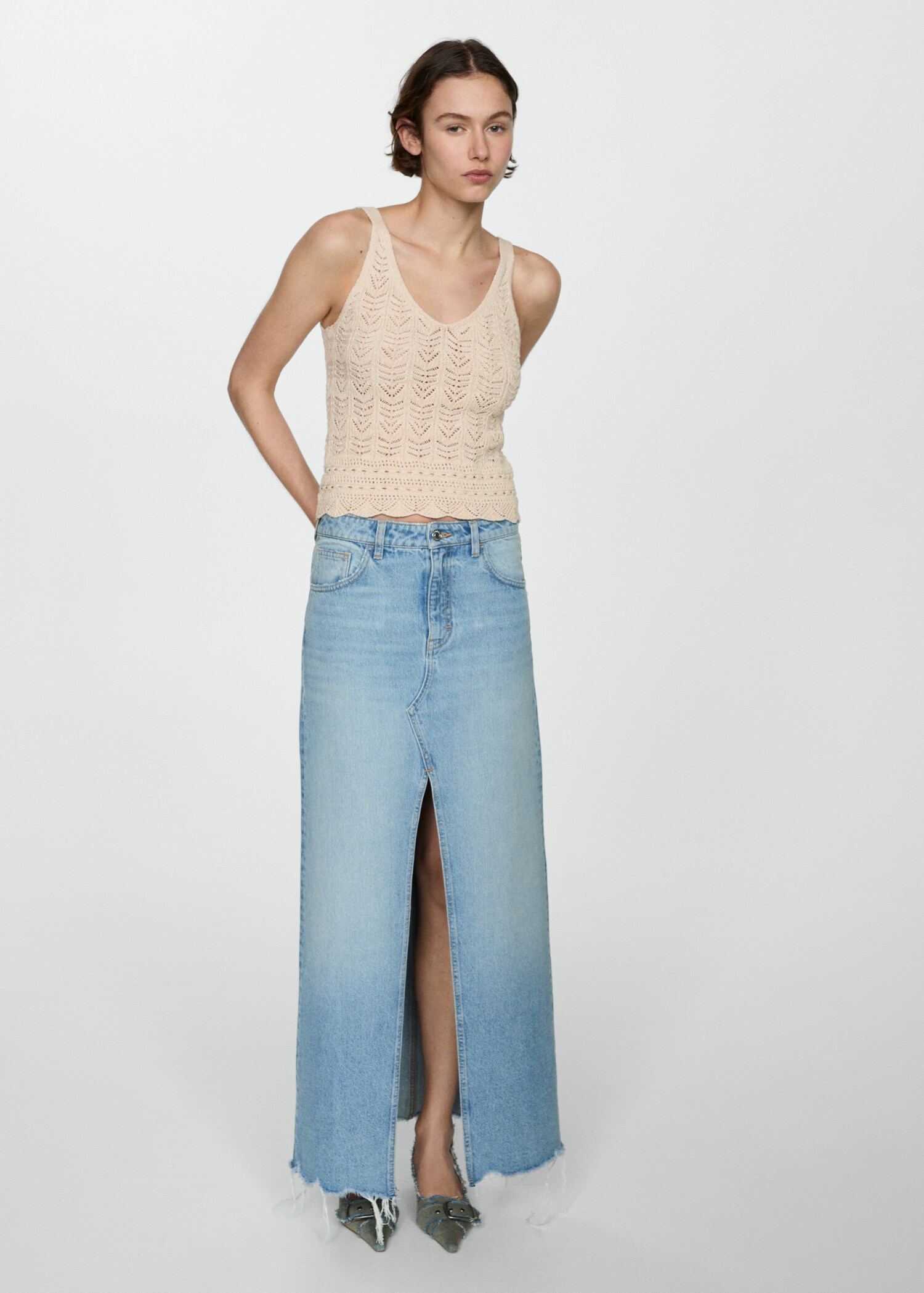 Openwork details knit top - General plane
