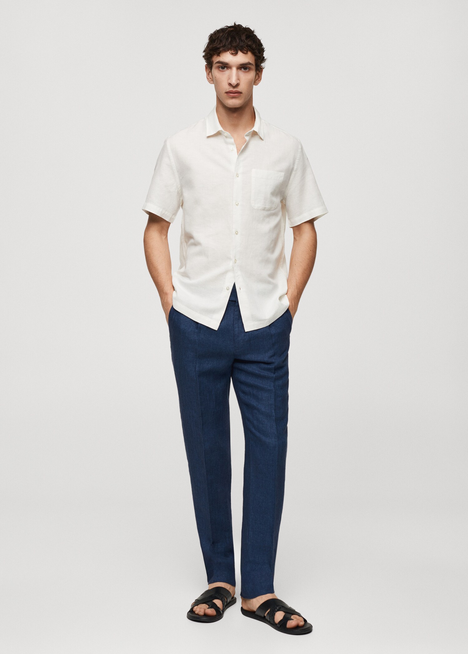 Camisa regular fit lino bolsillo - Plano general