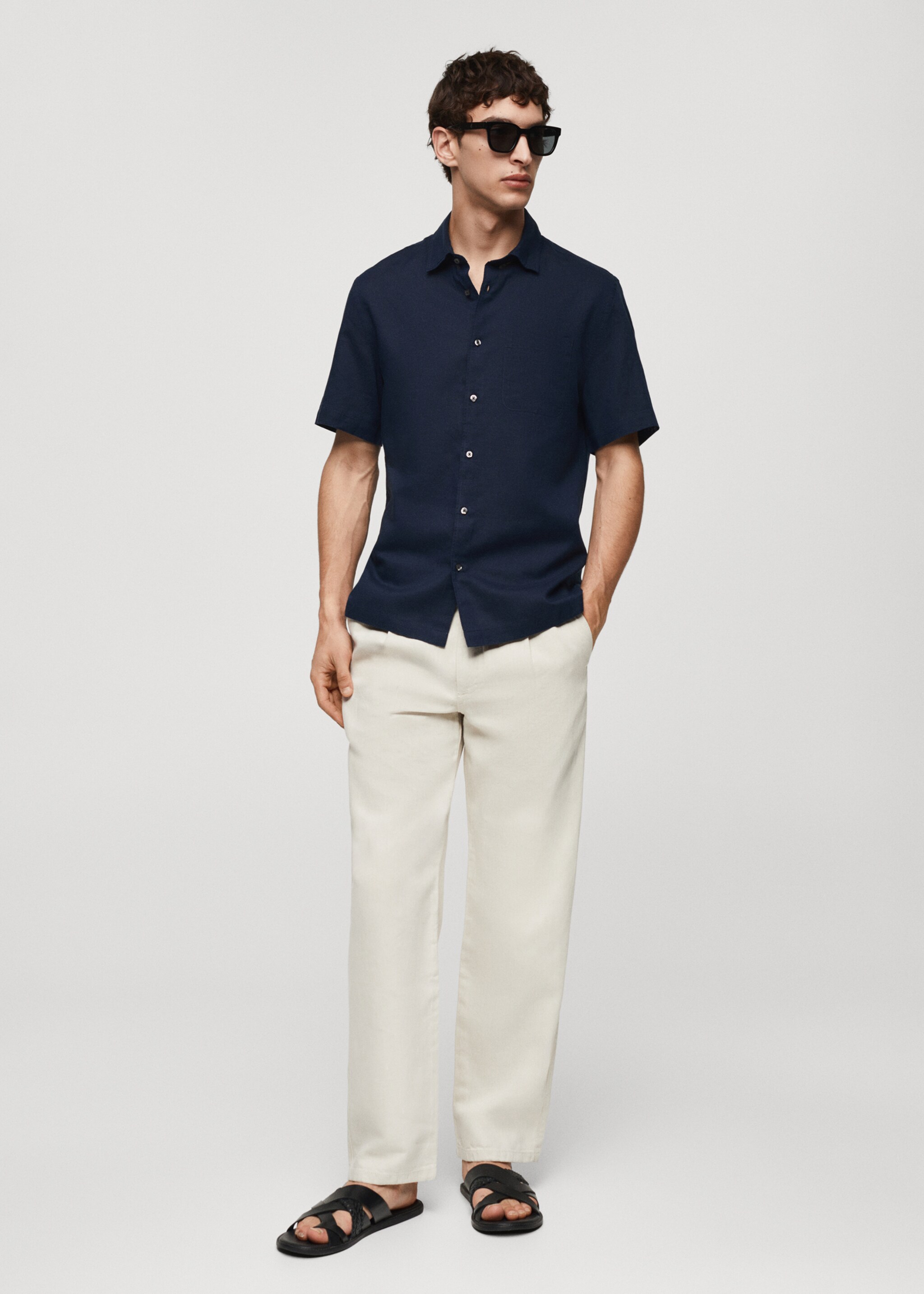 Camisa regular fit lino bolsillo - Plano general