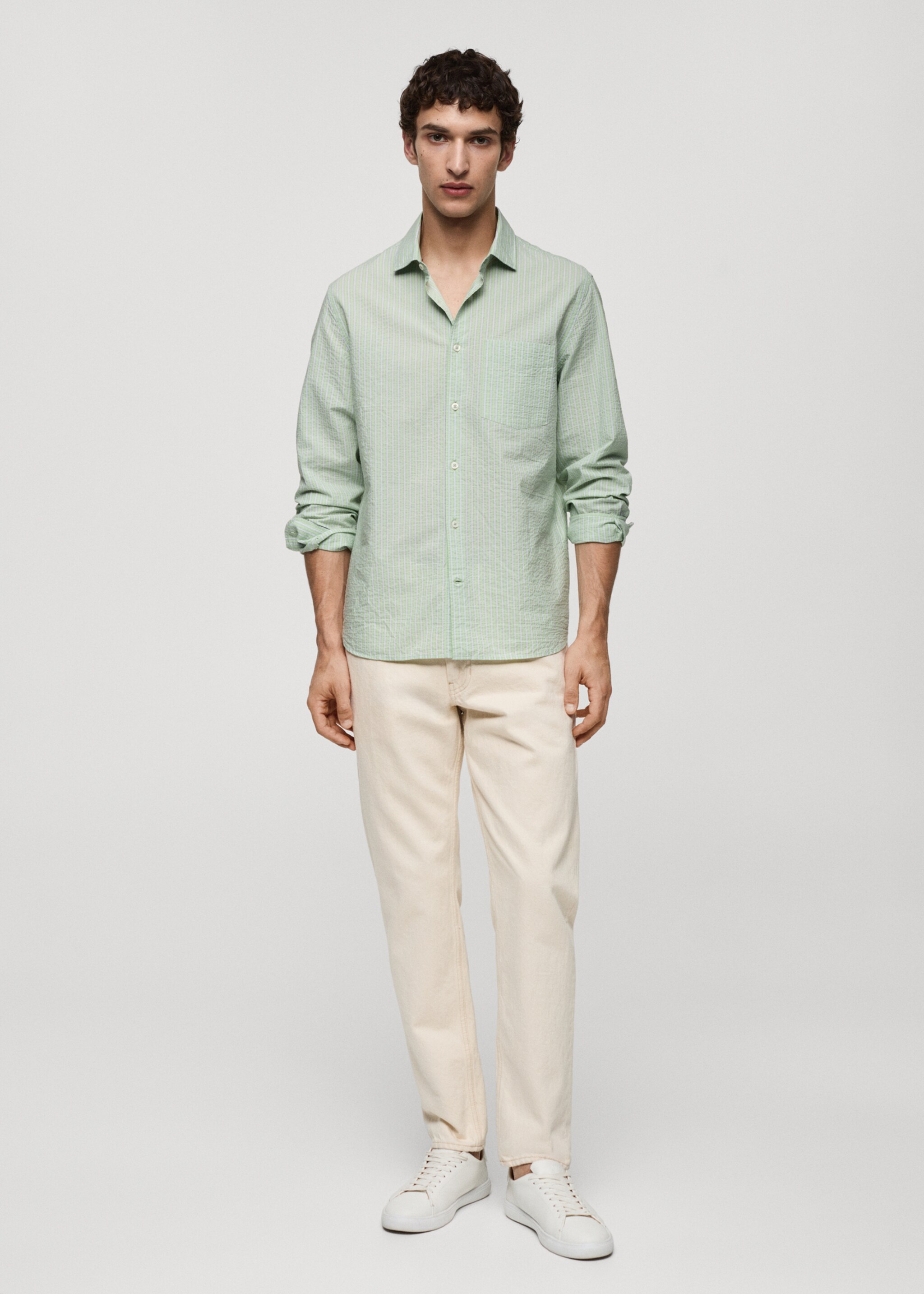 Camisa classic fit algodón seersucker rayas - Plano general