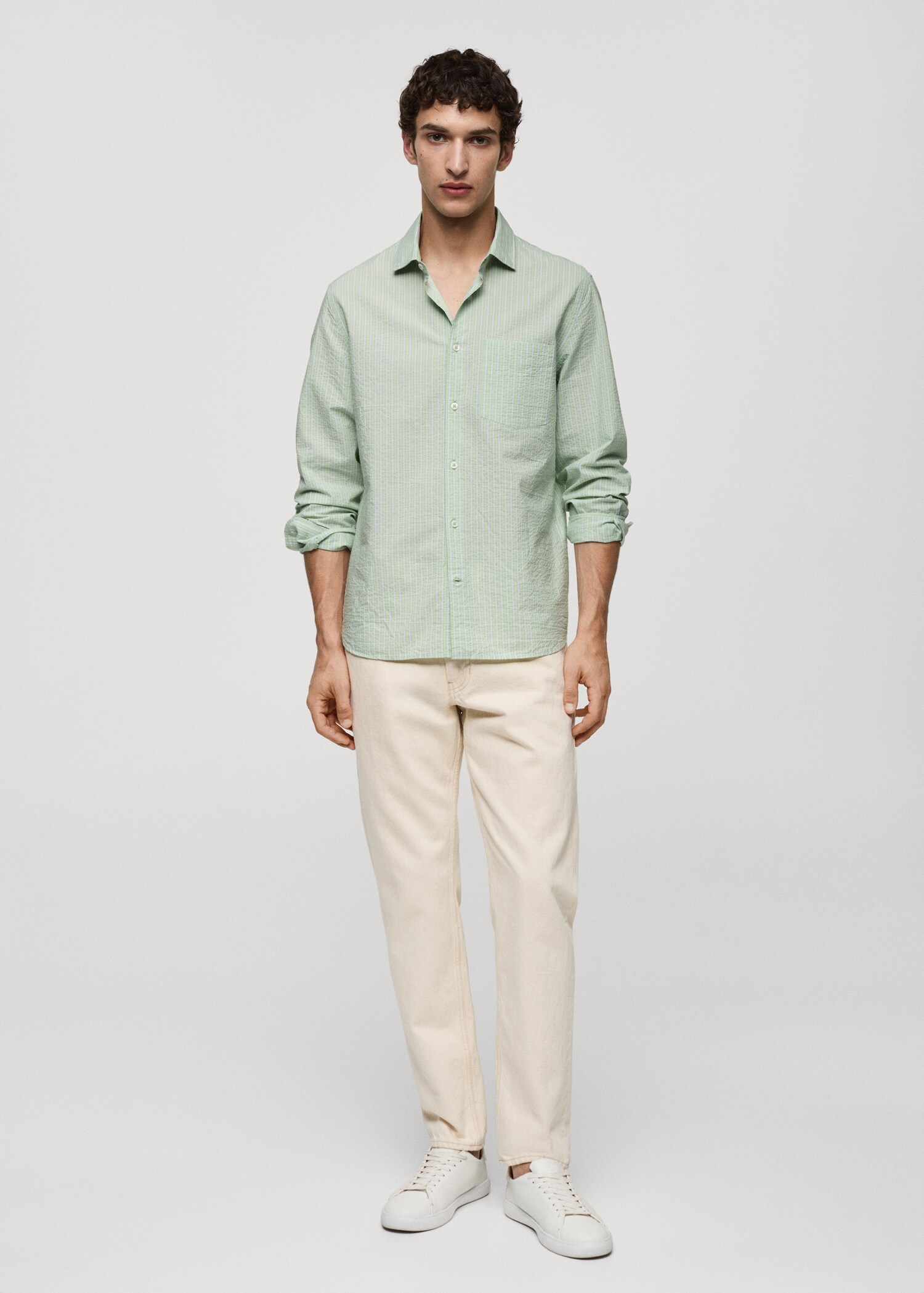 Classic-fit striped seersucker cotton shirt - General plane
