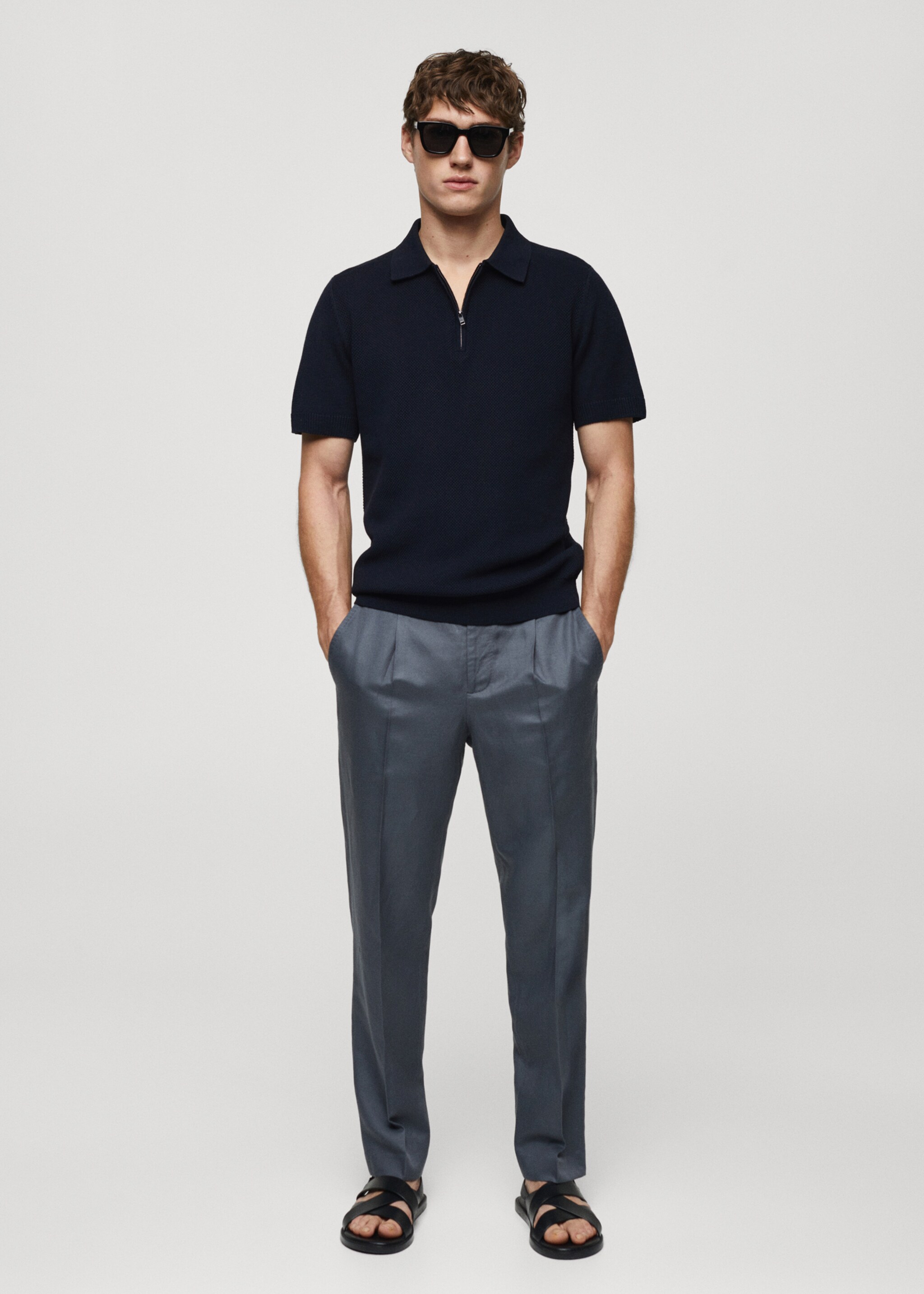 Cotton-knit polo shirt with zip - General plane