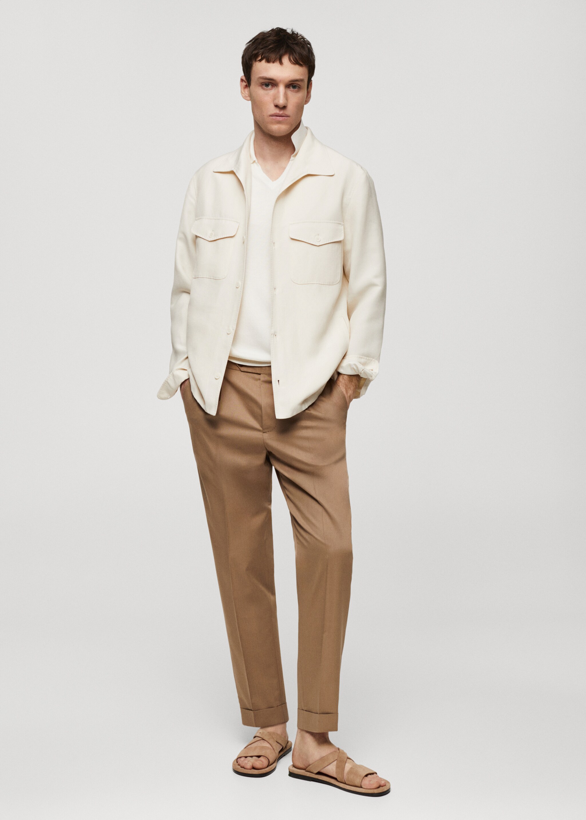 Sobrecamisa lino bolsillos - Plano general, Blanco roto. Ref: 67088266-00.