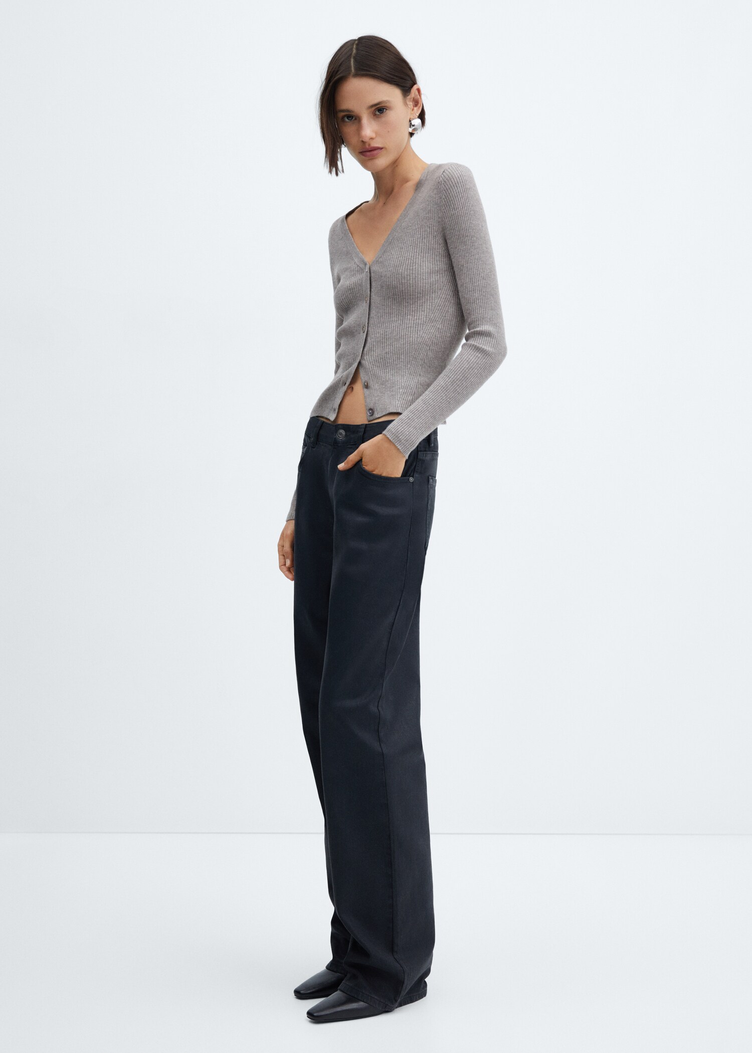 Cardigan maille côtelée col V - Plan général