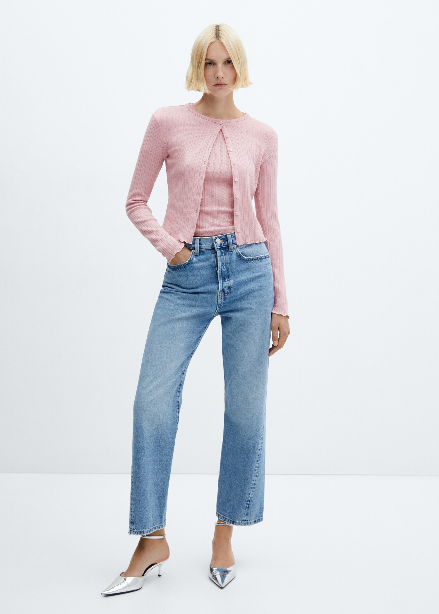 Textured rib-knit cardigan - General plane