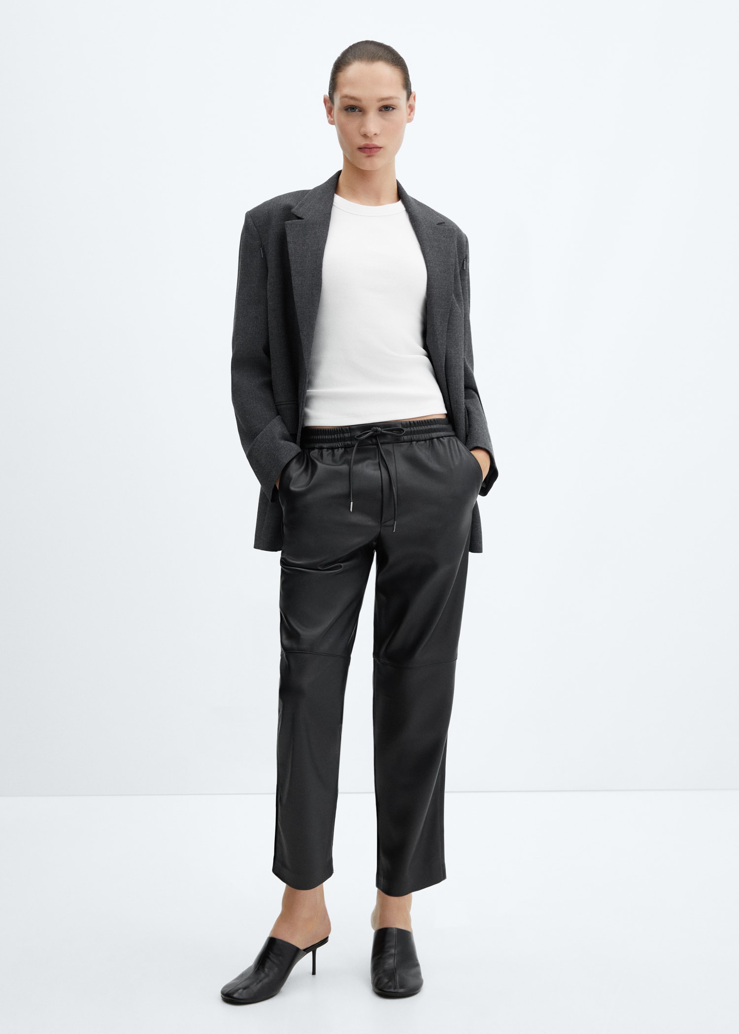Leather-effect elastic waist trousers - General plane