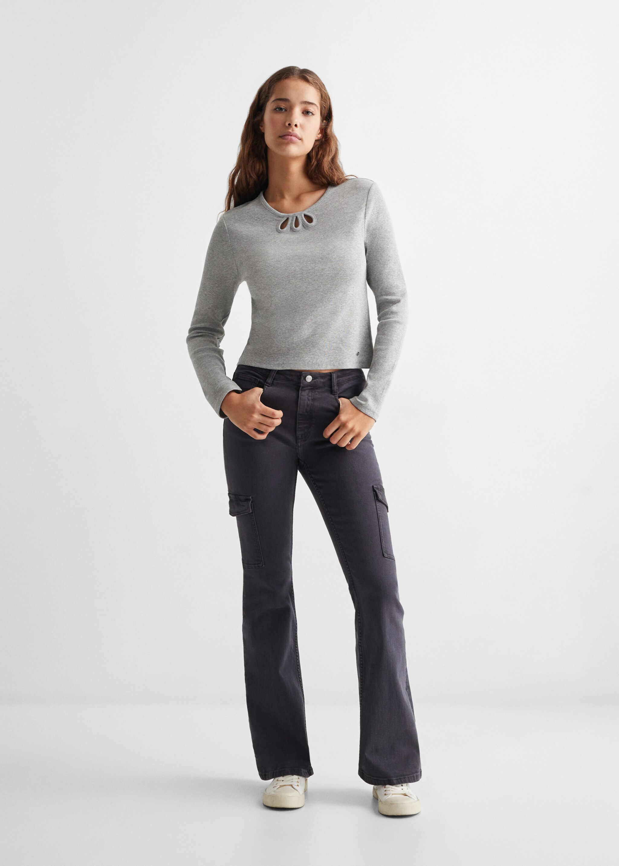 Long-sleeve t-shirt with cut-out - General plane, Medium Heather Grey. Ref: 67090629-00.