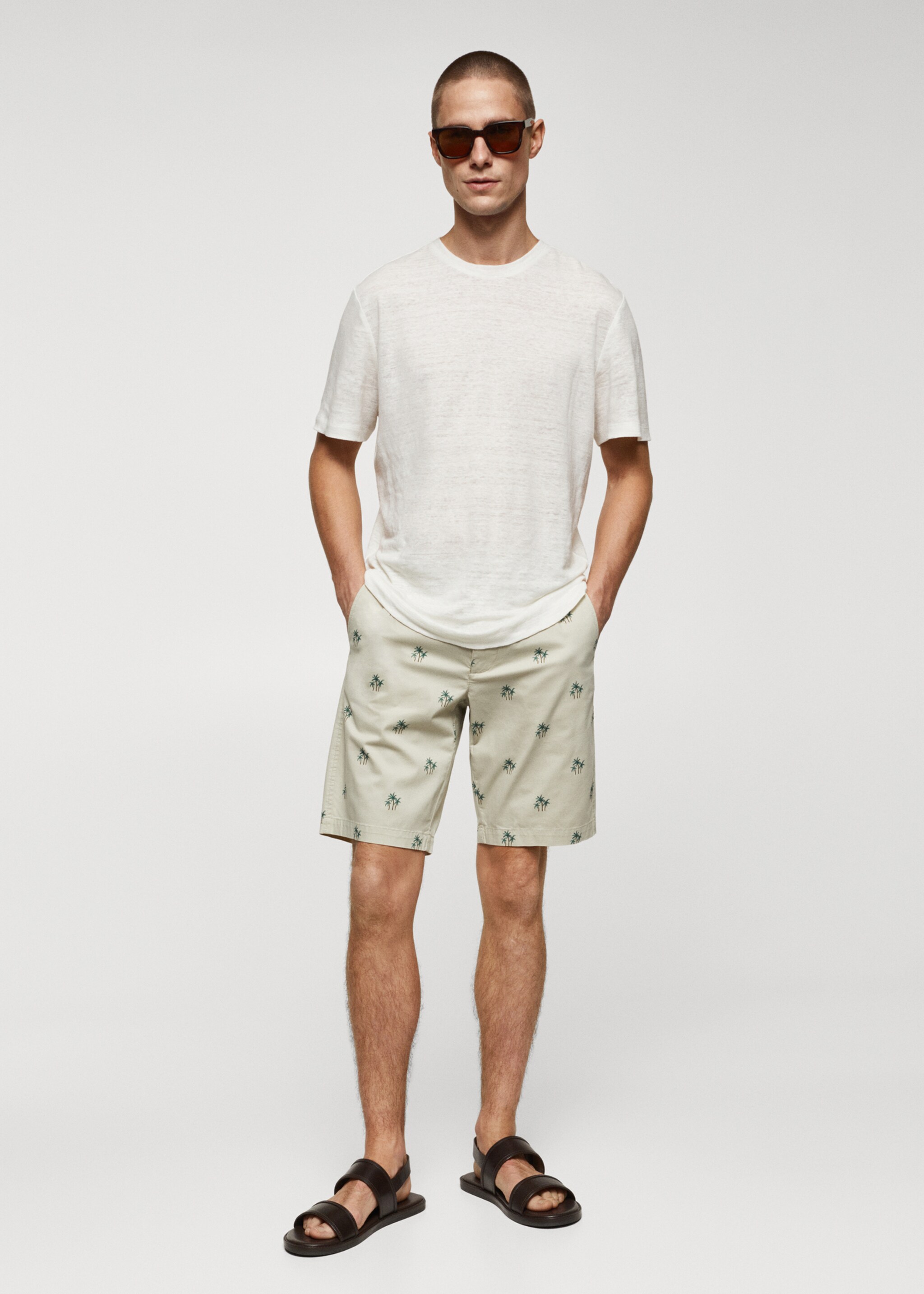 Printed cotton bermuda shorts - General plane, Sand. Ref: 67090634-00.