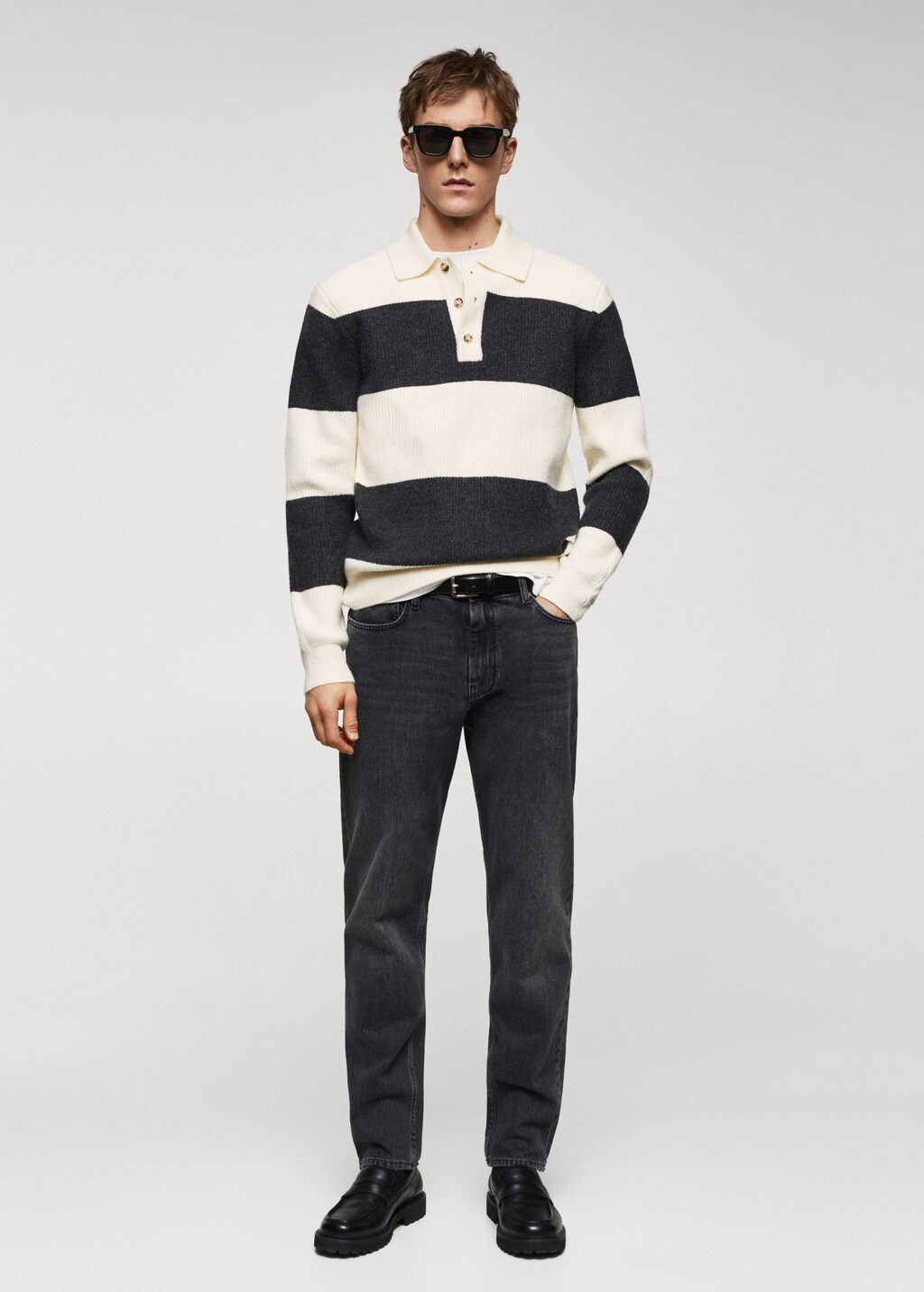 Ribbed striped knitted polo shirt - Men | MANGO OUTLET USA