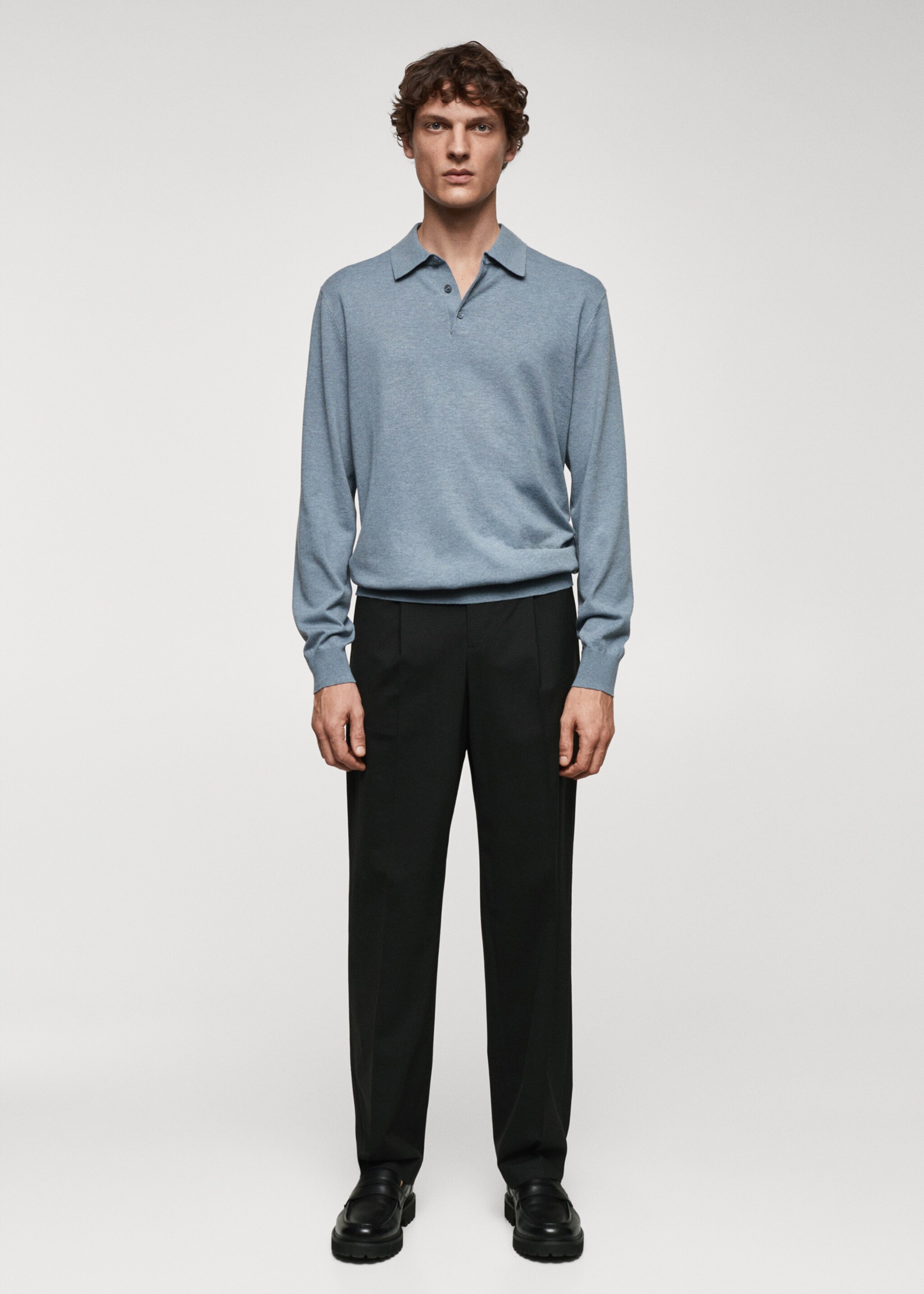 Long-sleeved cotton jersey polo shirt - General plane, China Blue. Ref: 67090644-00.