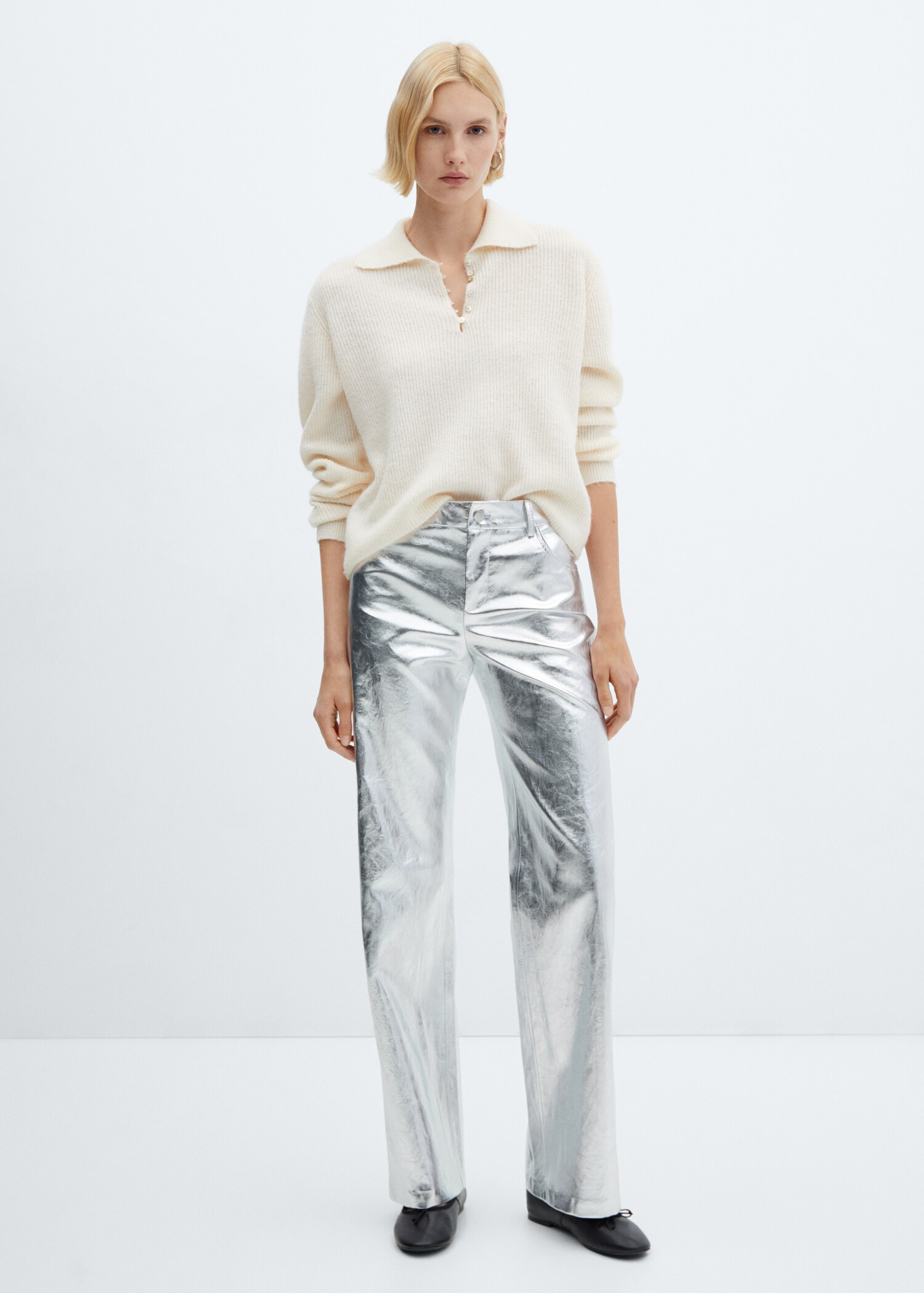 Metalised wideleg trousers - General plane