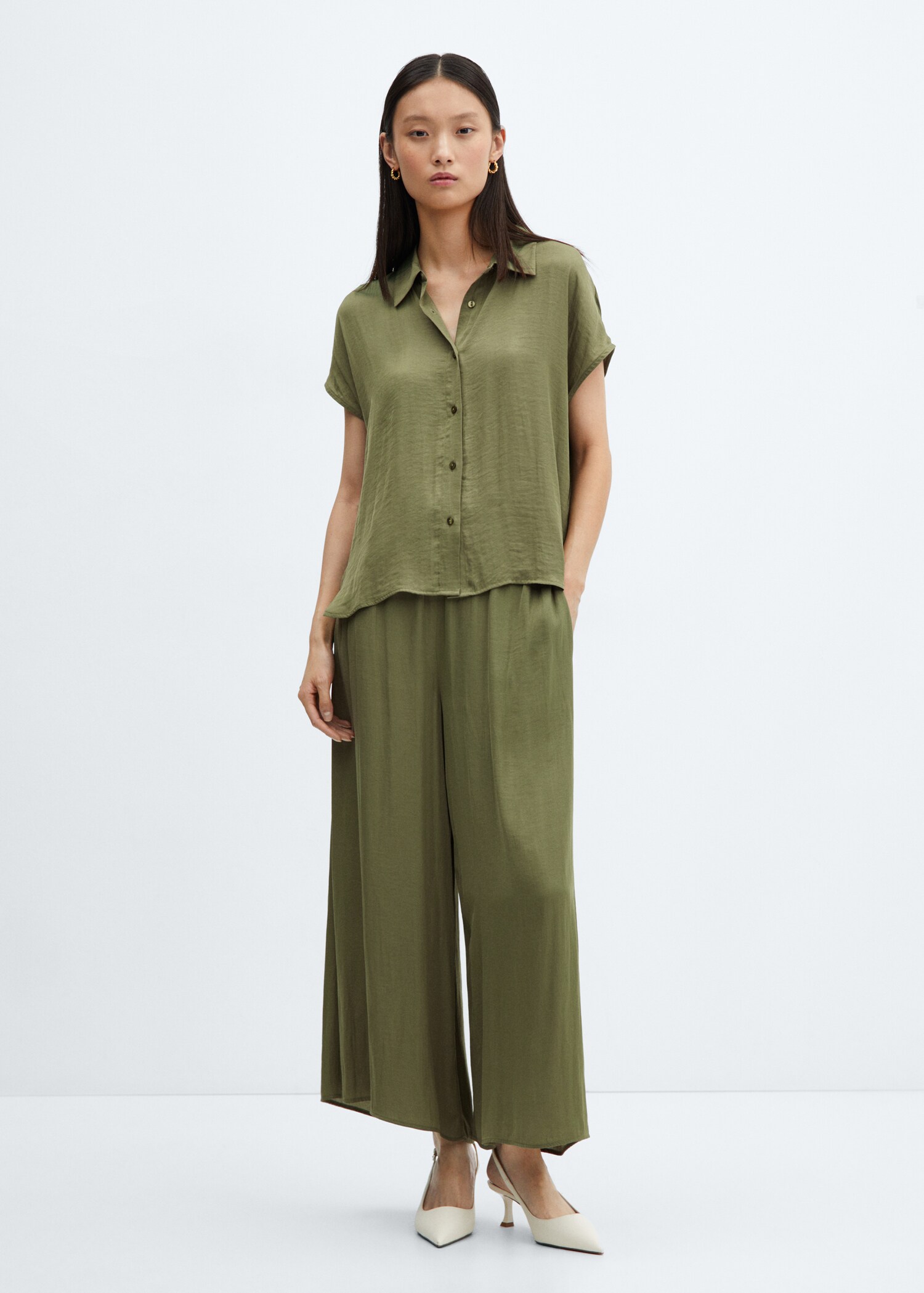 Satin trousers with elastic waist - General plane