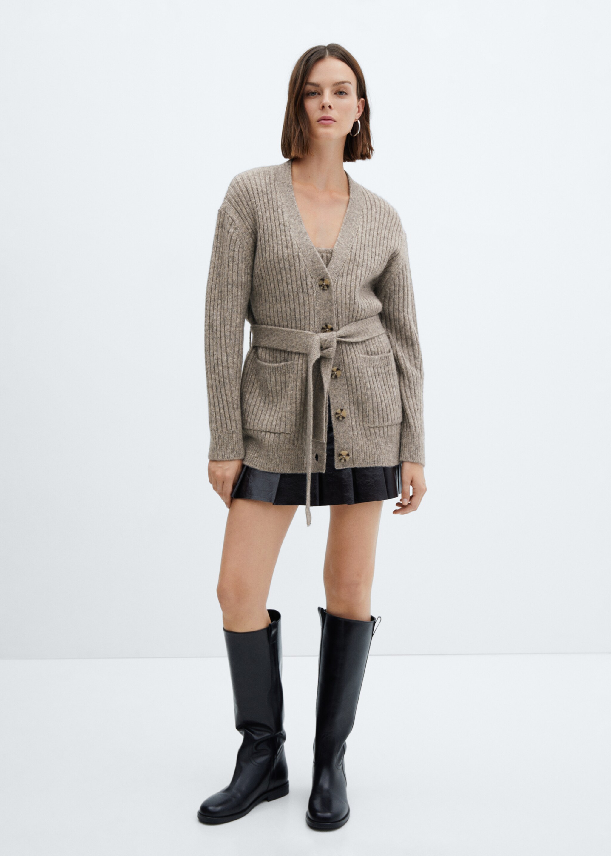 Buttoned ribbed cardigan - General plane, Grey. Ref: 67093268-00.