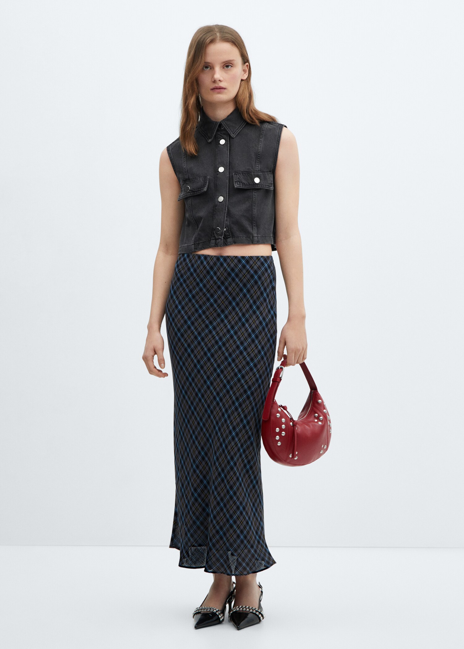 Cropped denim gilet - Overzichtstekening