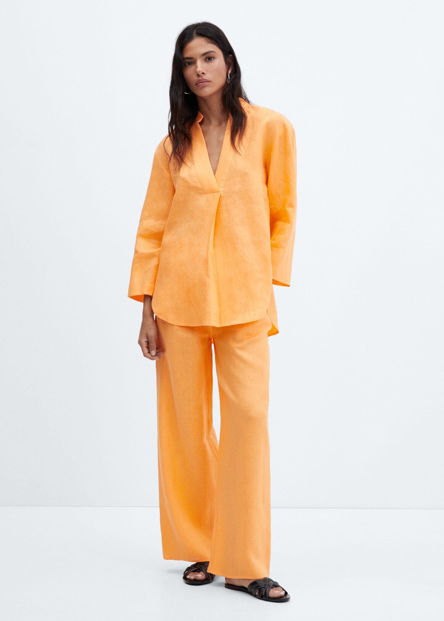 Linen-blend elastic waist trousers - General plane