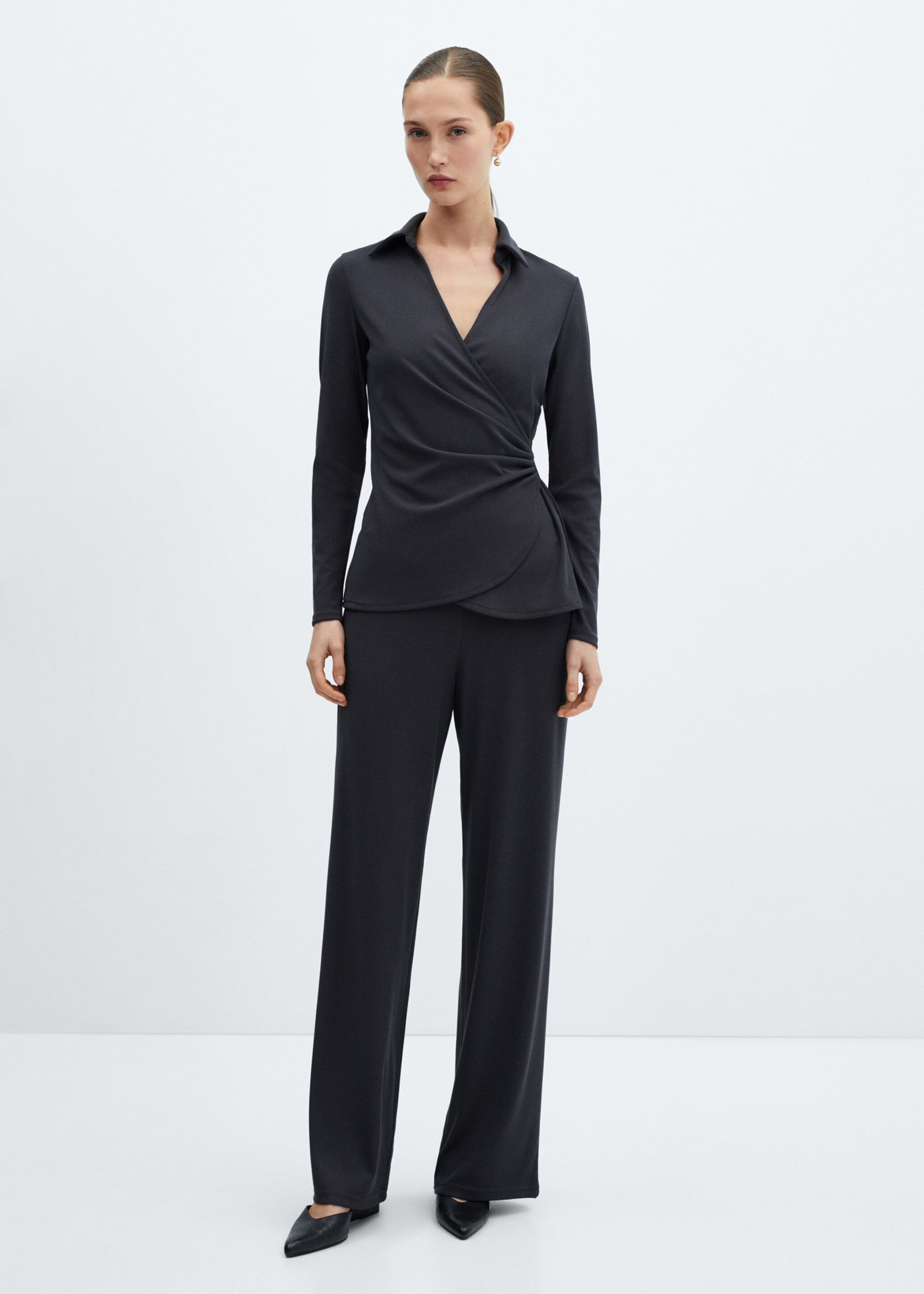 Wideleg trousers with elastic waist - General plane, Charcoal. Ref: 67095747-00.